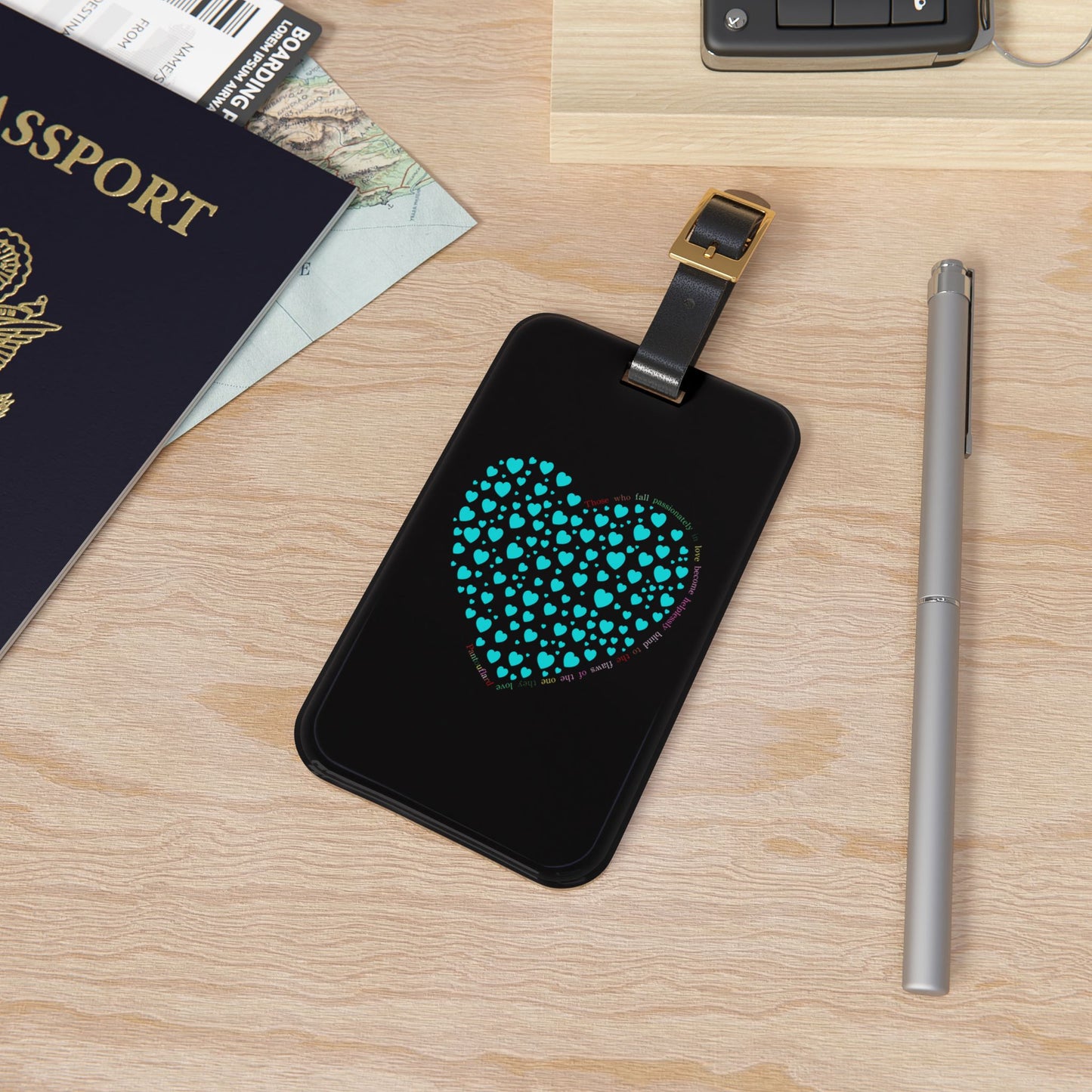 Mint Heart Mosaic Luggage Tag, Personalized Travel Accessory, Unique Suitcase Identifier