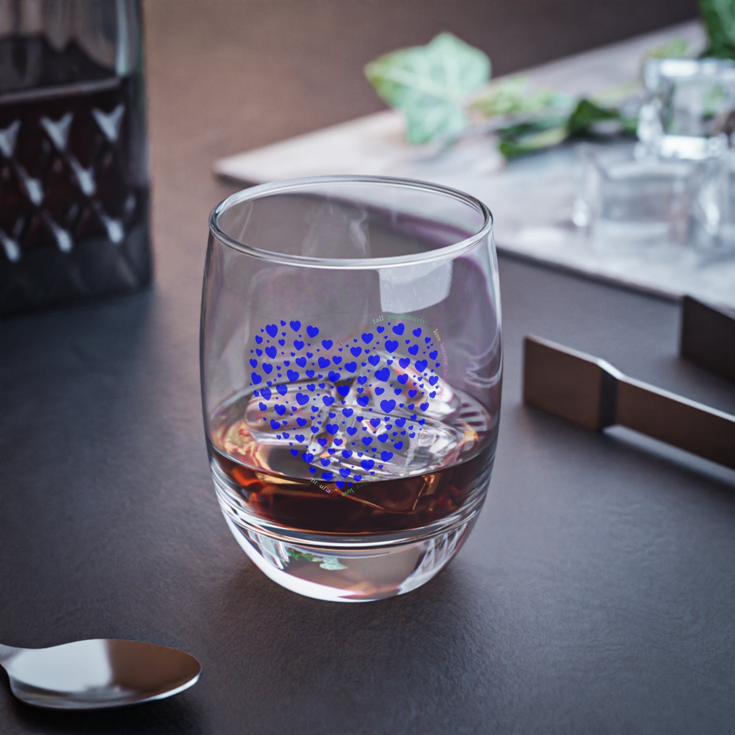 Whiskey Glass with Blue Heart Design, Barware
