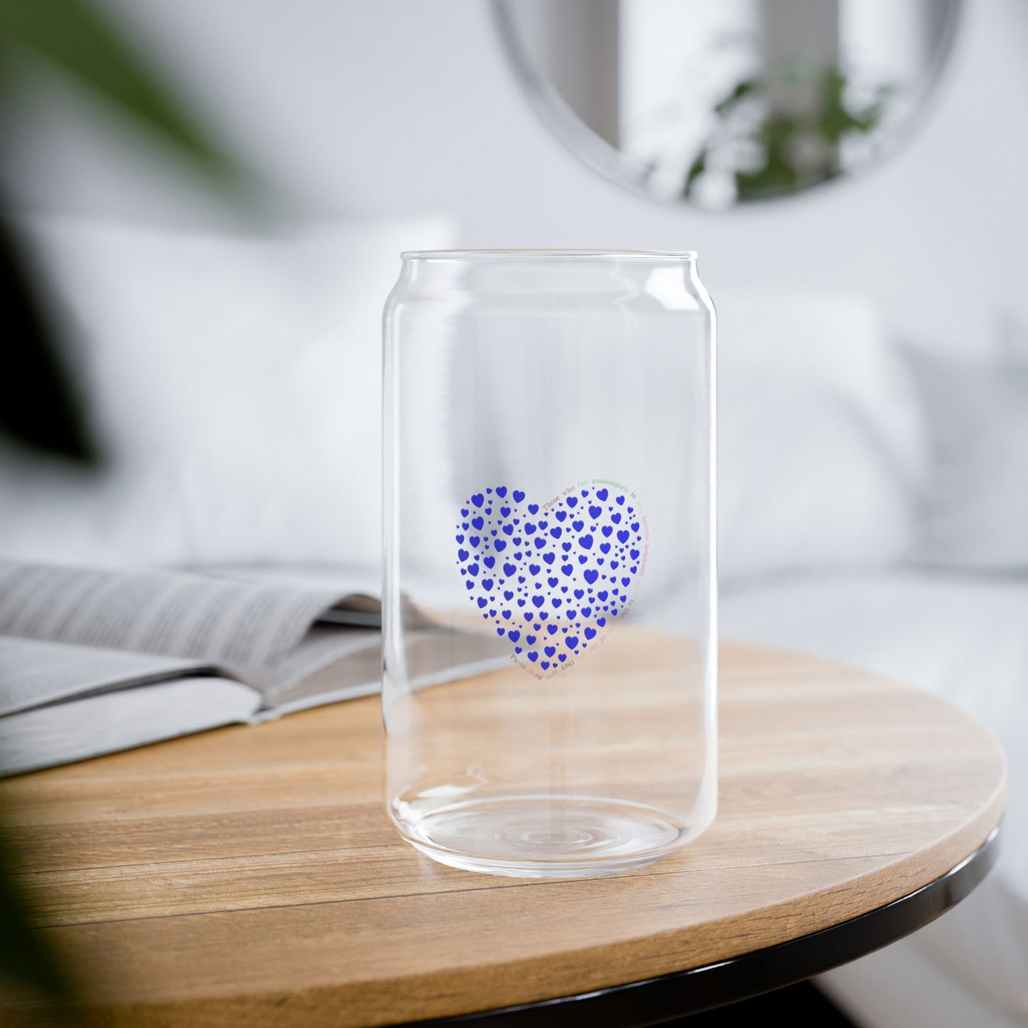Blue Heart Design Sipper Glass, 16oz | Eco-Friendly Drinkware