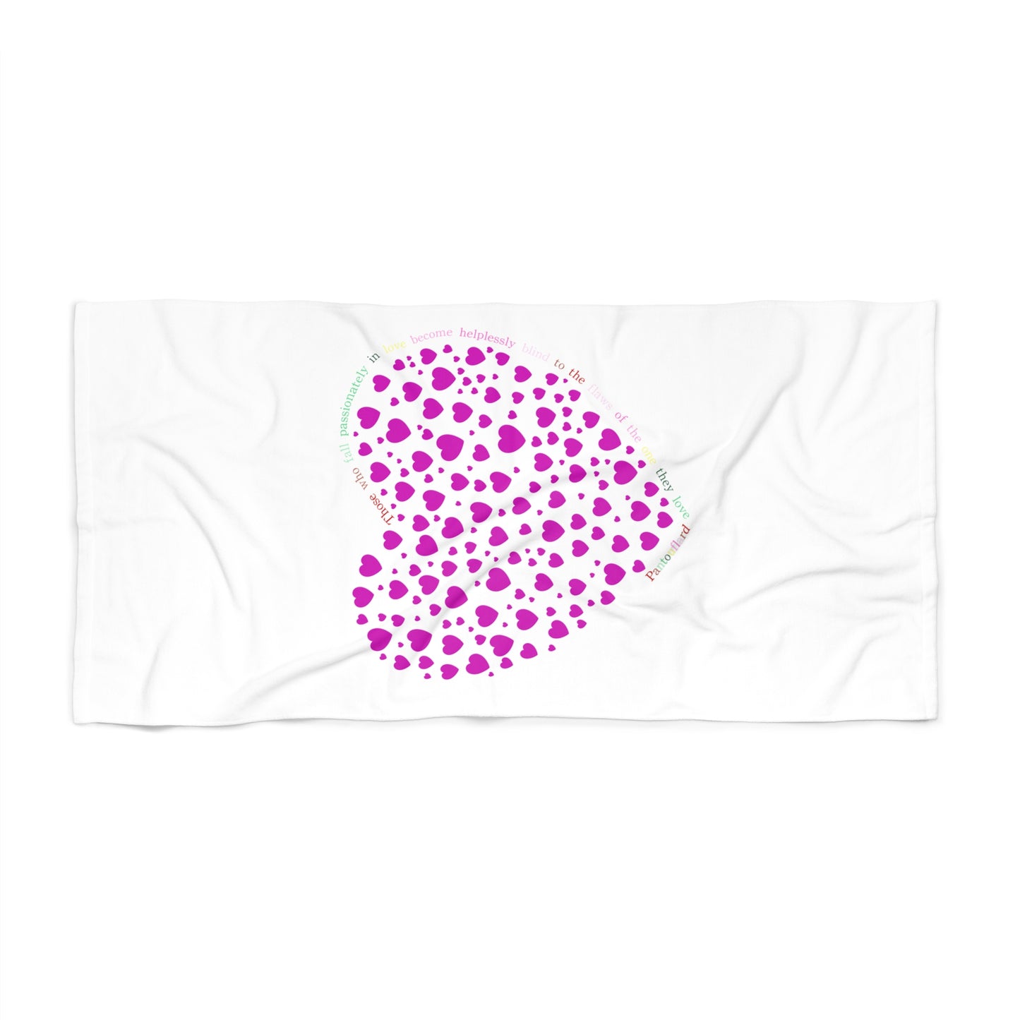 Chic Beach Towel with Pink Heart Design, Stylish Beach Blanket