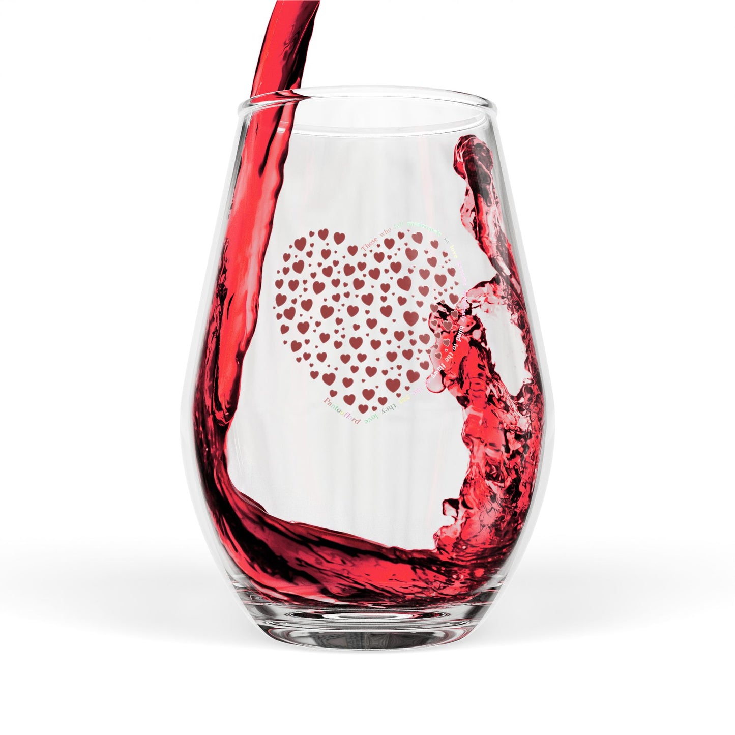 Red Heartfelt Stemless Wine Glass, Romantic Decor