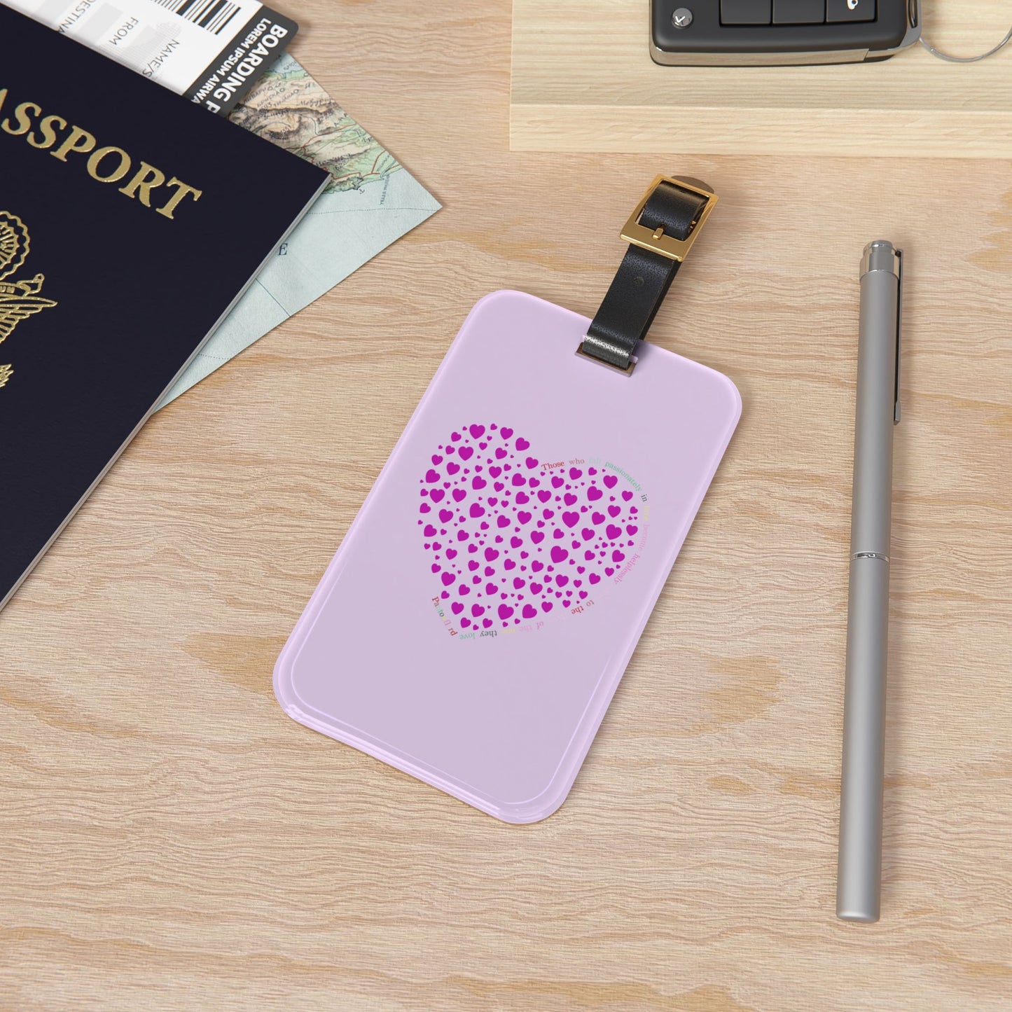 Pink Heart Mosaic Luggage Tag, Personalized Travel Accessory, Unique Suitcase Identifier