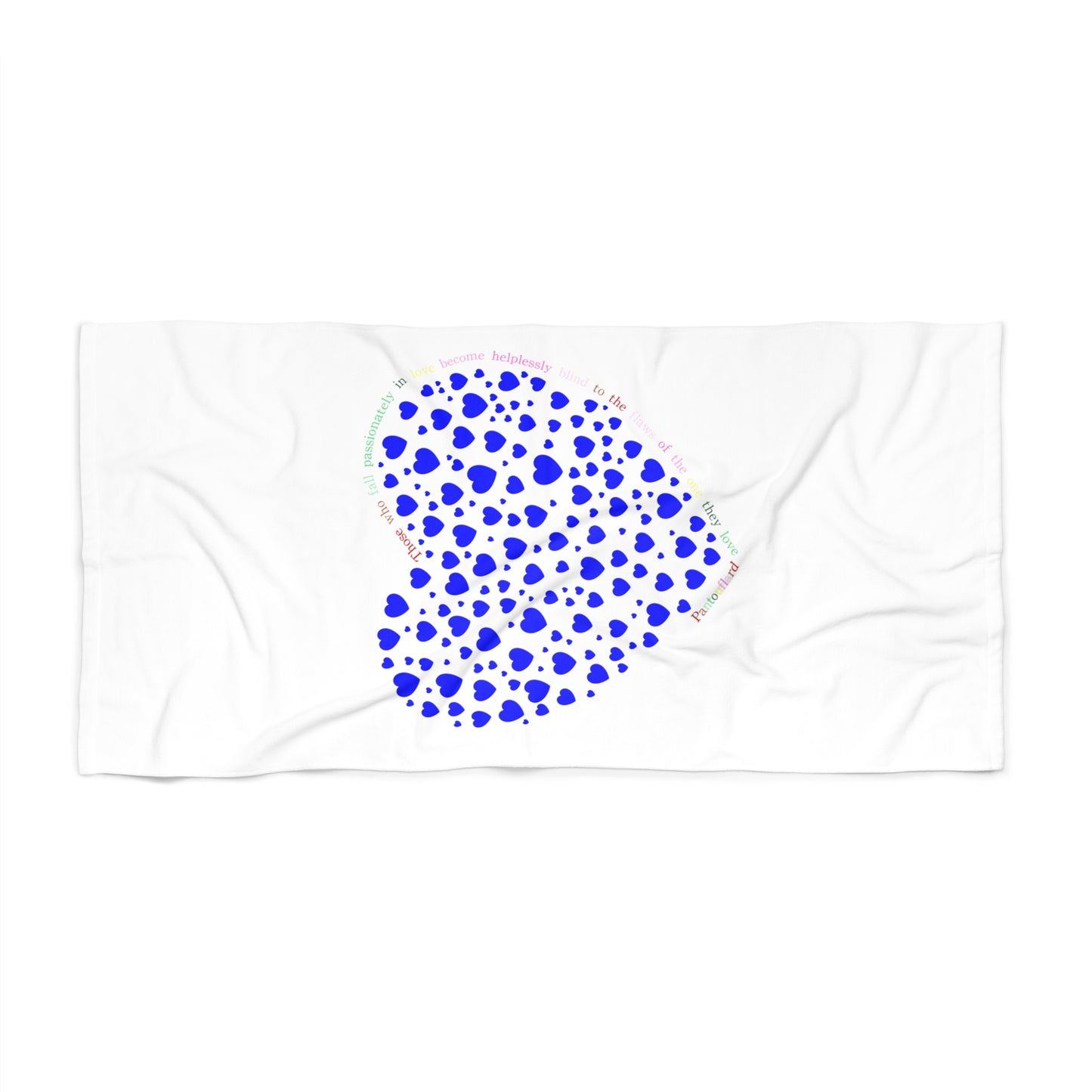 Chic Beach Towel with Blue Heart Design, Stylish Beach Blanket