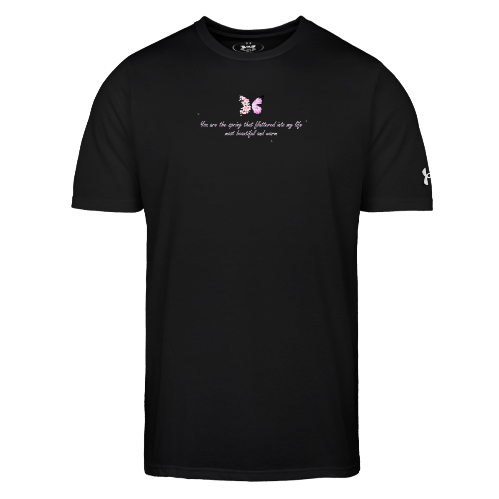 Men's Black Floral Butterfly Spring Quote Cotton Blend Under Armour T-Shirt - black
