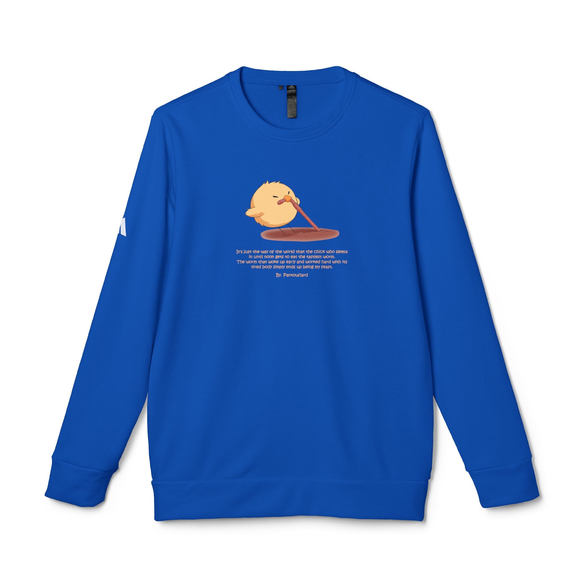 Adidas Crewneck Sweatshirt with Funny Graphic - "Early Bird Parody" Cute Chick Design - 8color Cotton Fleece Pullover - Unisex Streetwear