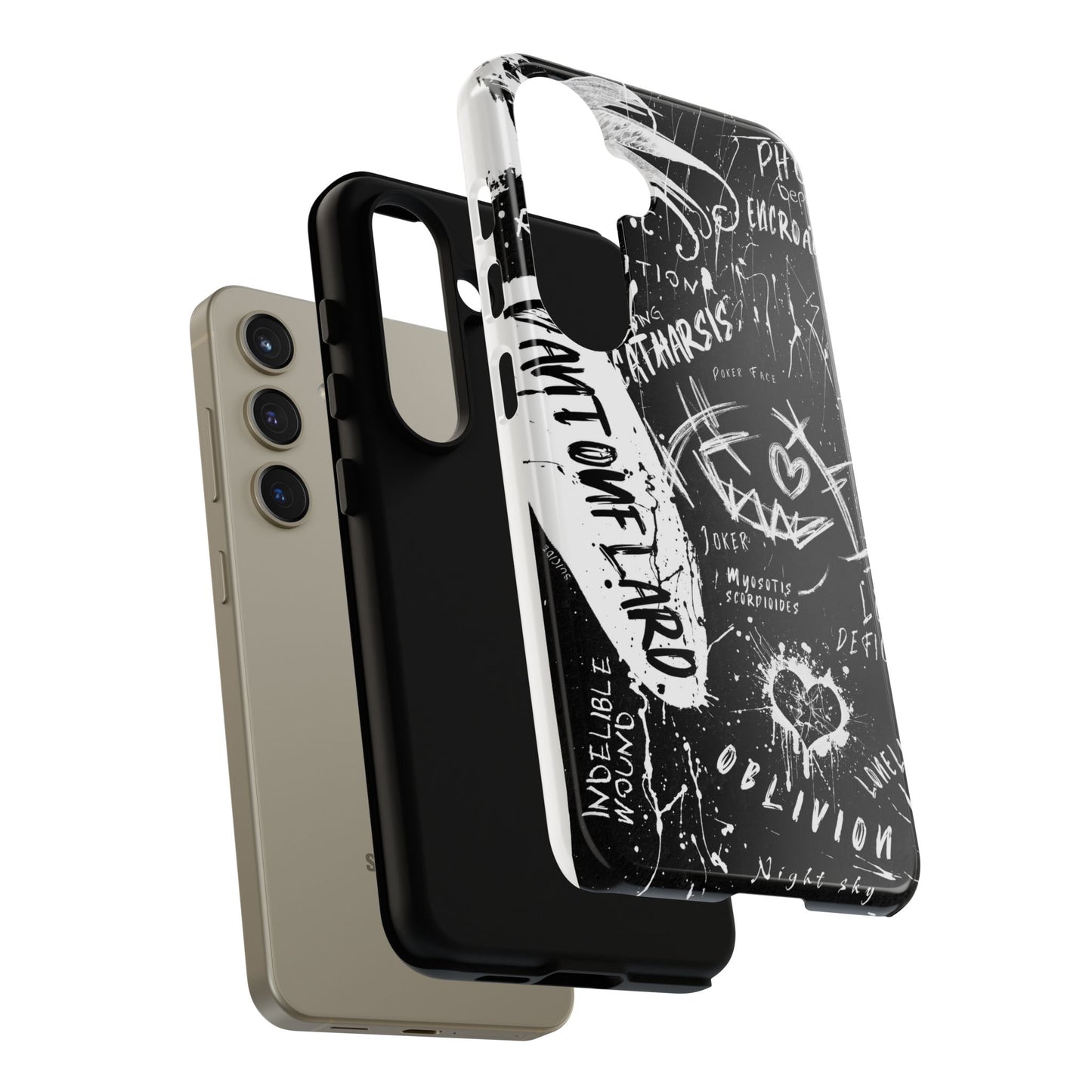 Fundas resistentes: funda atrevida para iPhone, Galaxy, Google Pixel, diseño de grafiti negro, estética urbana, regalo para amantes del arte, accesorios de teléfono modernos, estilo callejero