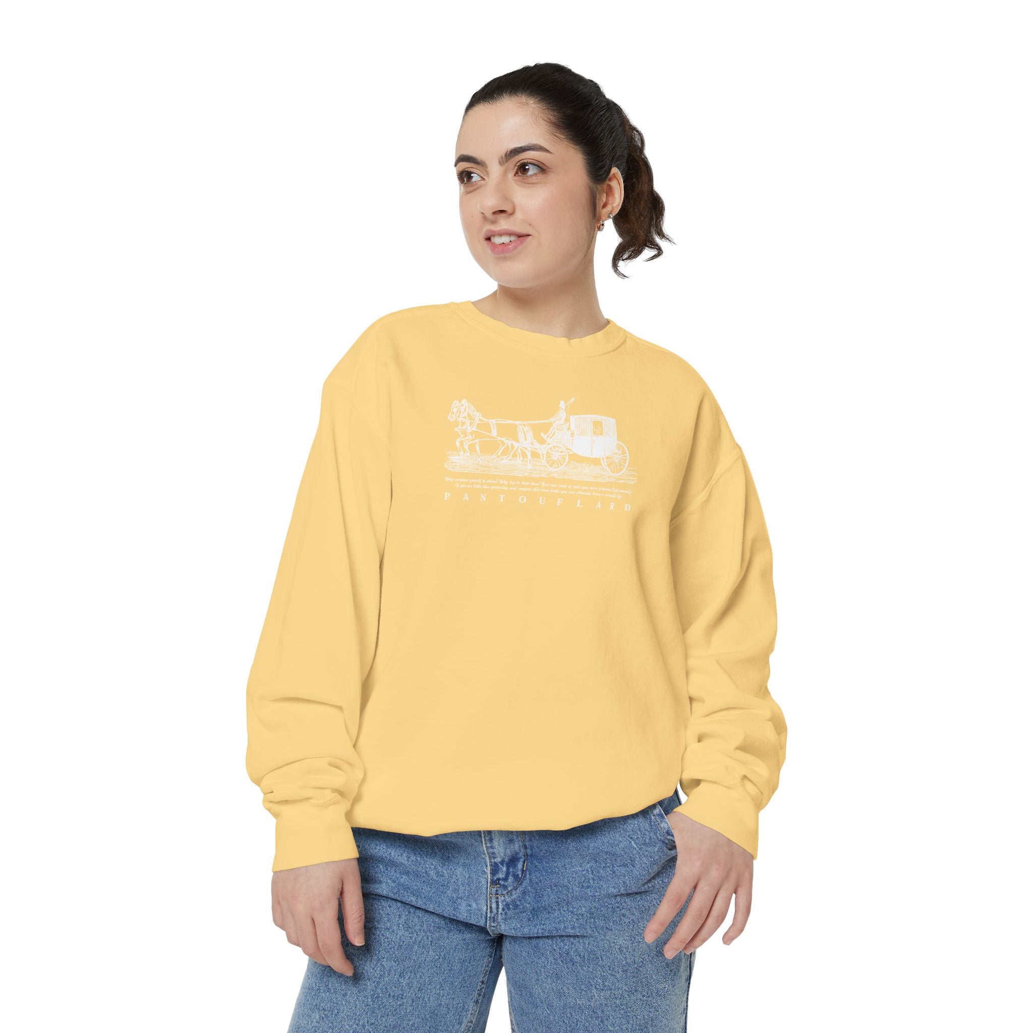 Unisex Navy Vintage Carriage Graphic Cotton Blend Sweatshirt