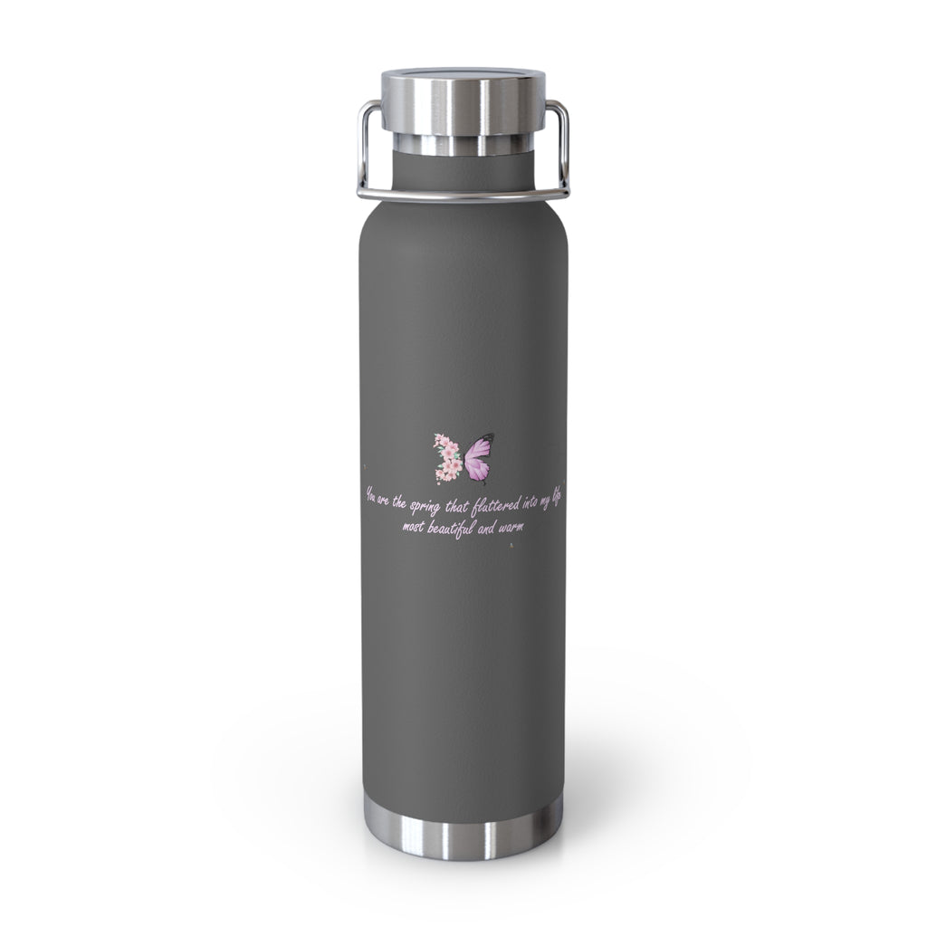 Navy Blue Romantic Floral Butterfly Quote 22oz Copper Vacuum Insulated Bottle
