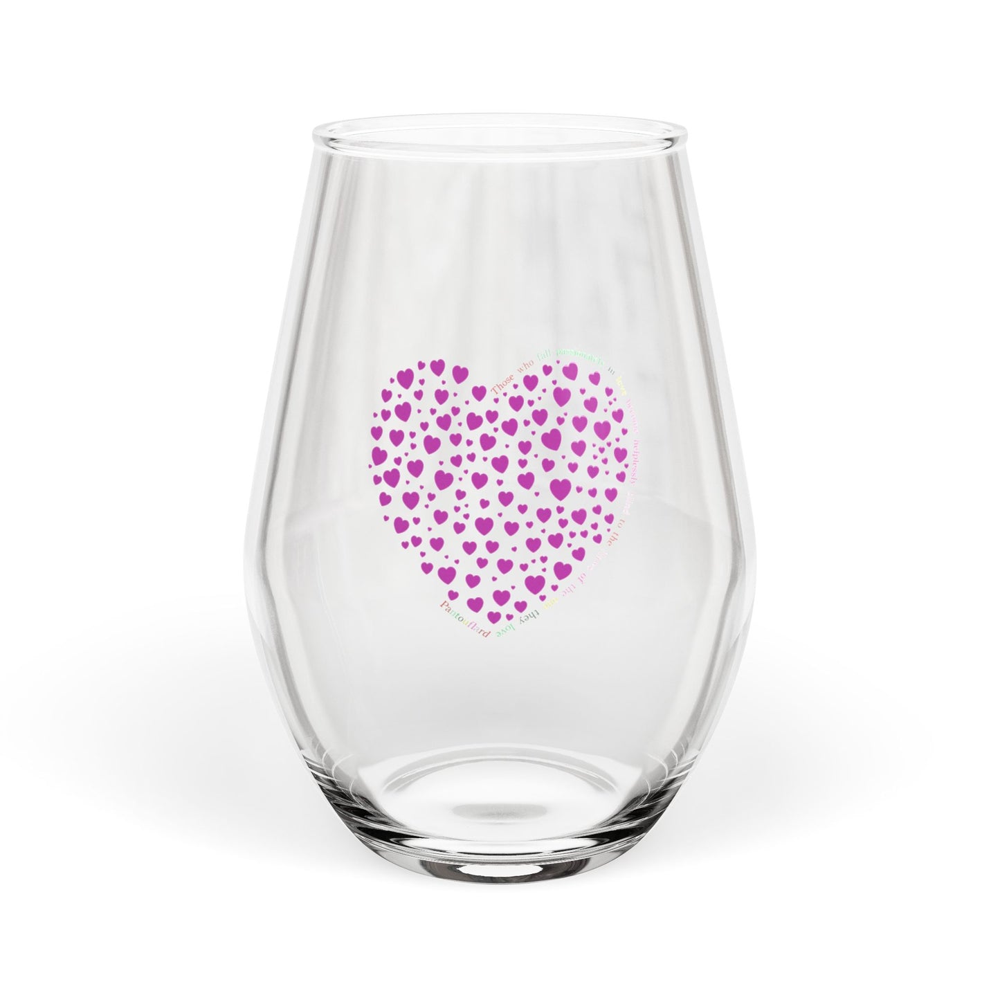 ピンクのハートフルステムレスワイングラス、ロマンチックな装飾