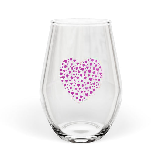 Pink Heartfelt Stemless Wine Glass, Romantic Decor