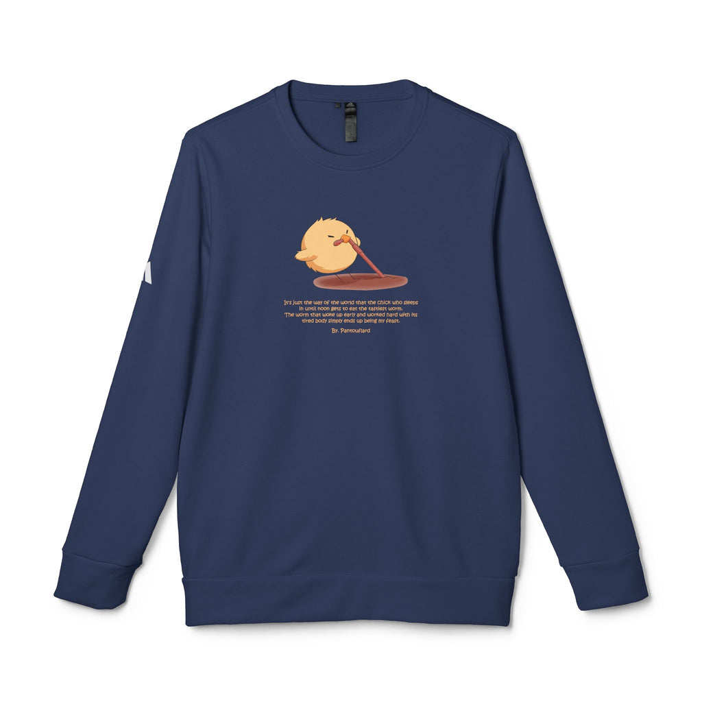 Adidas Crewneck Sweatshirt with Funny Graphic - "Early Bird Parody" Cute Chick Design - 8color Cotton Fleece Pullover - Unisex Streetwear