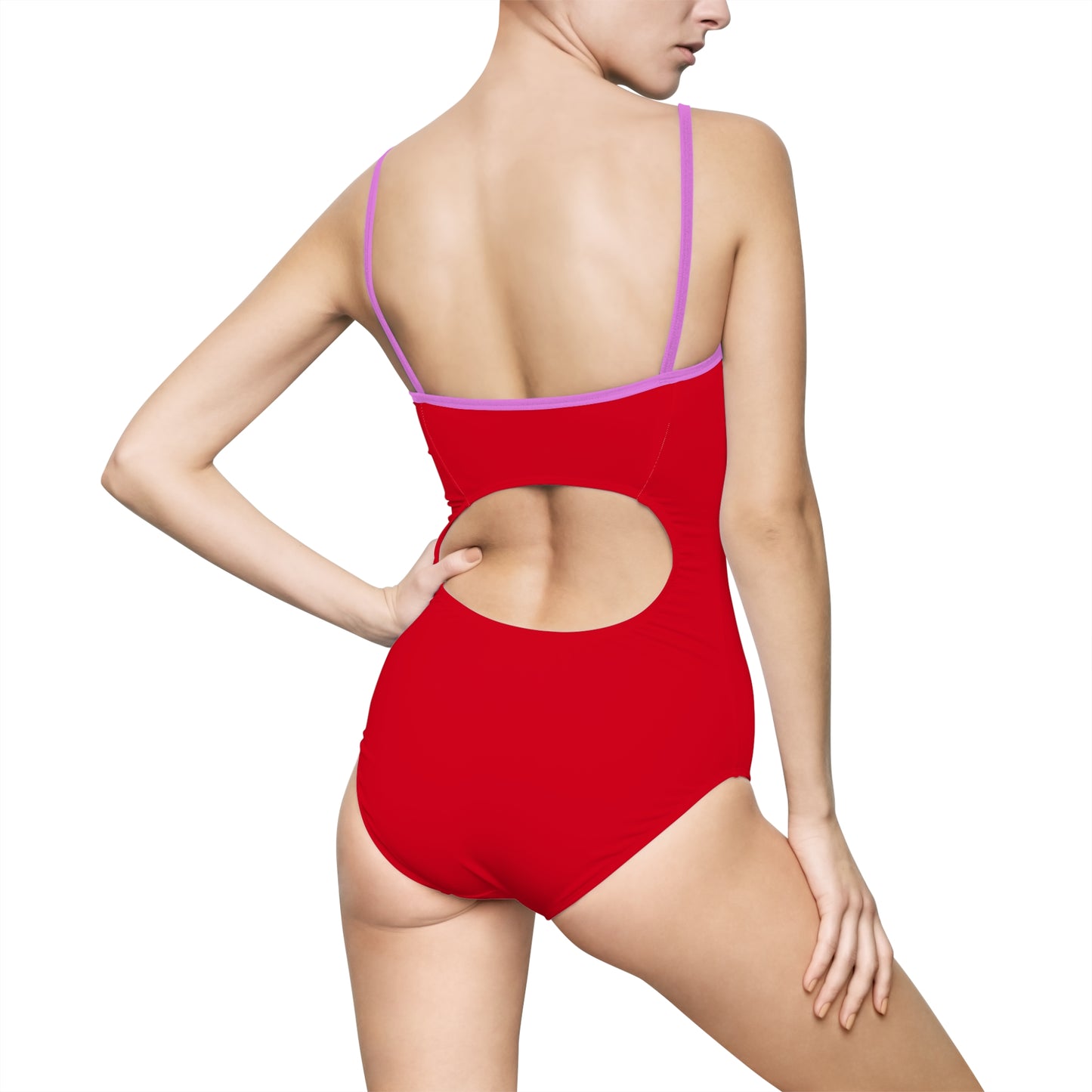 Women's One Piece Swimsuit (Red heart on bright red background)