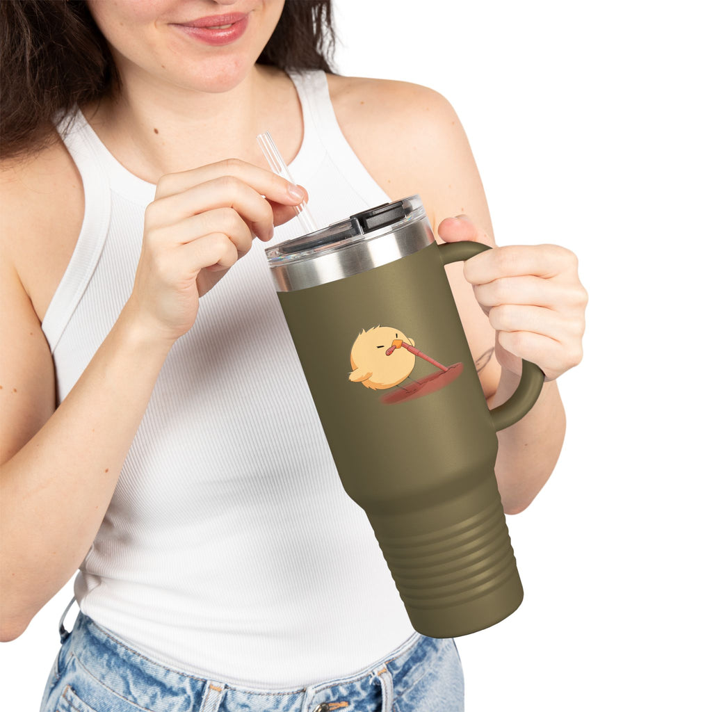 Black Cute Chick Pulling Worm 40oz Stainless Steel Insulated Travel Mug