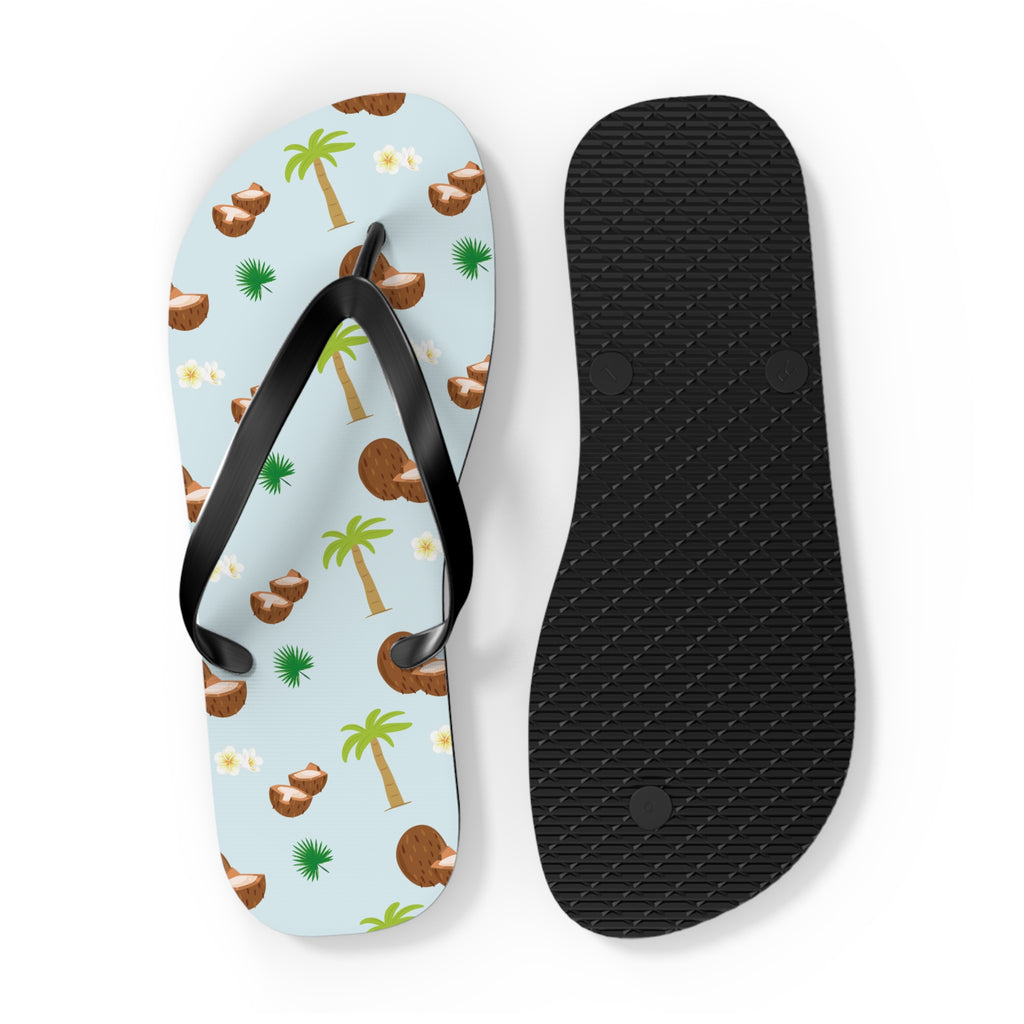 Unisex Light Blue Coconut Palm Tree Tropical Pattern EVA Polyester Flip Flops