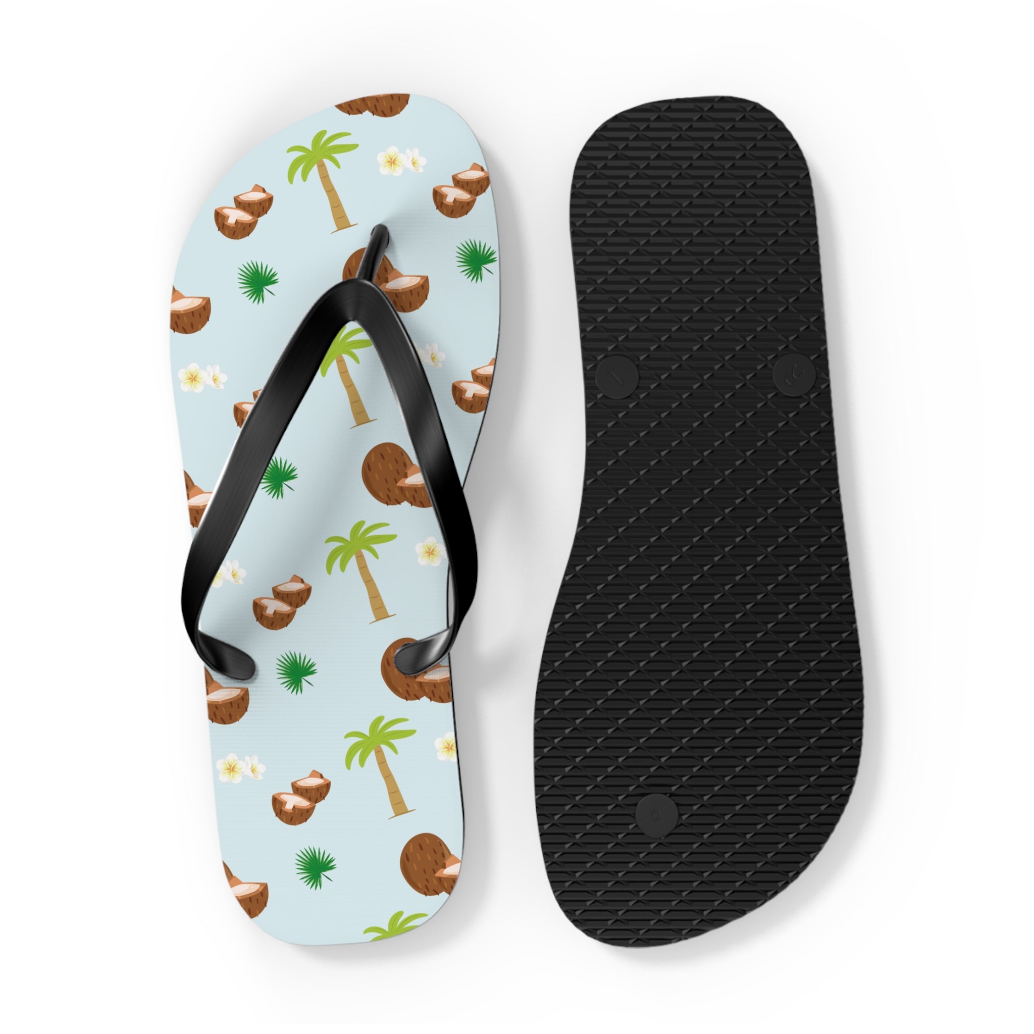 Unisex Light Blue Coconut Palm Tree Tropical Pattern EVA Polyester Flip Flops
