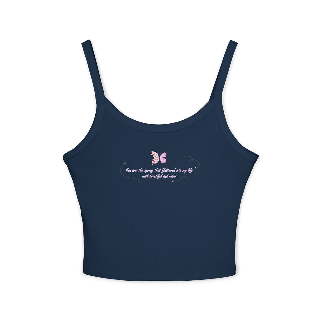 Women's Pink Floral Butterfly Spring Quote Cotton Blend Spaghetti Strap Tank Top