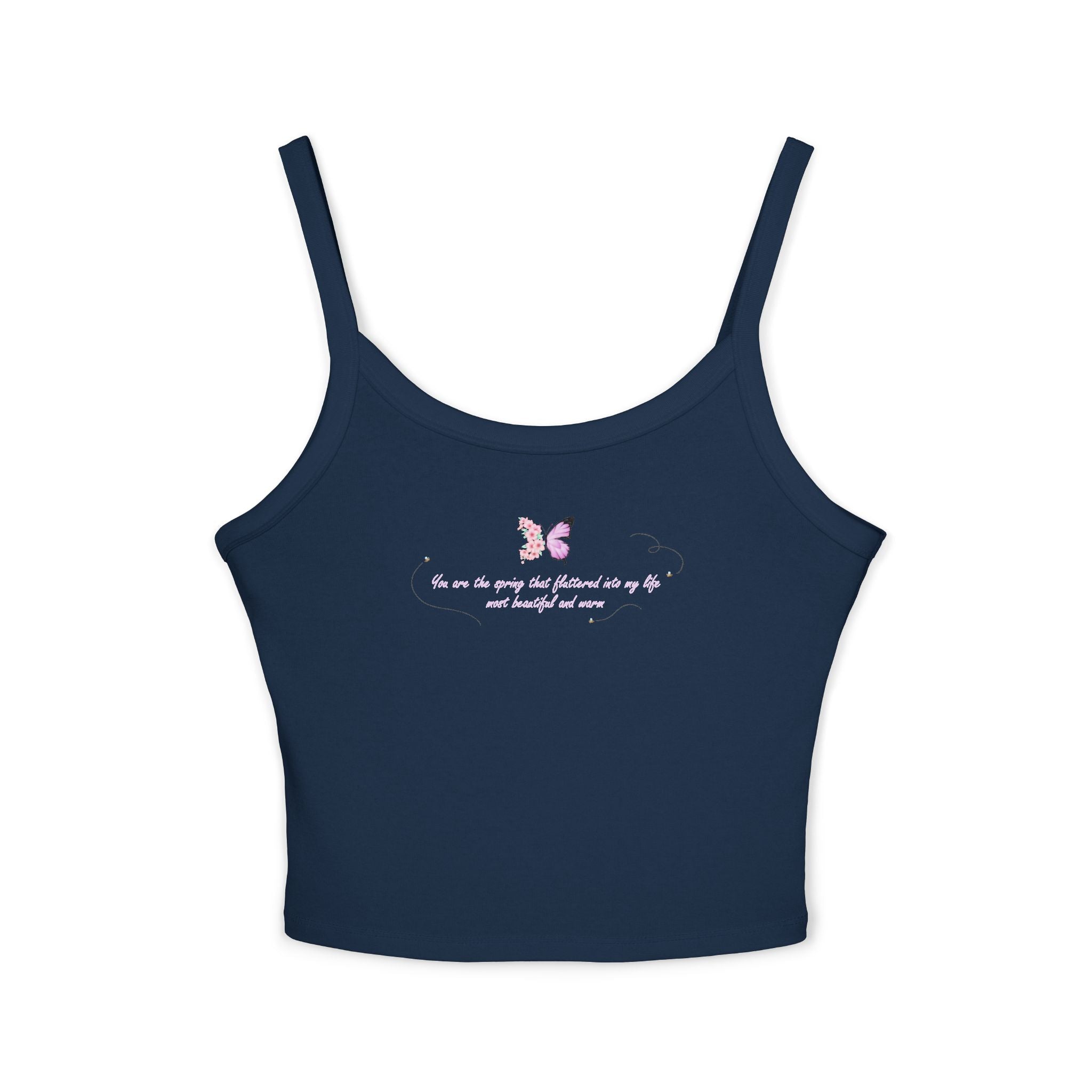Women's Pink Floral Butterfly Spring Quote Cotton Blend Spaghetti Strap Tank Top