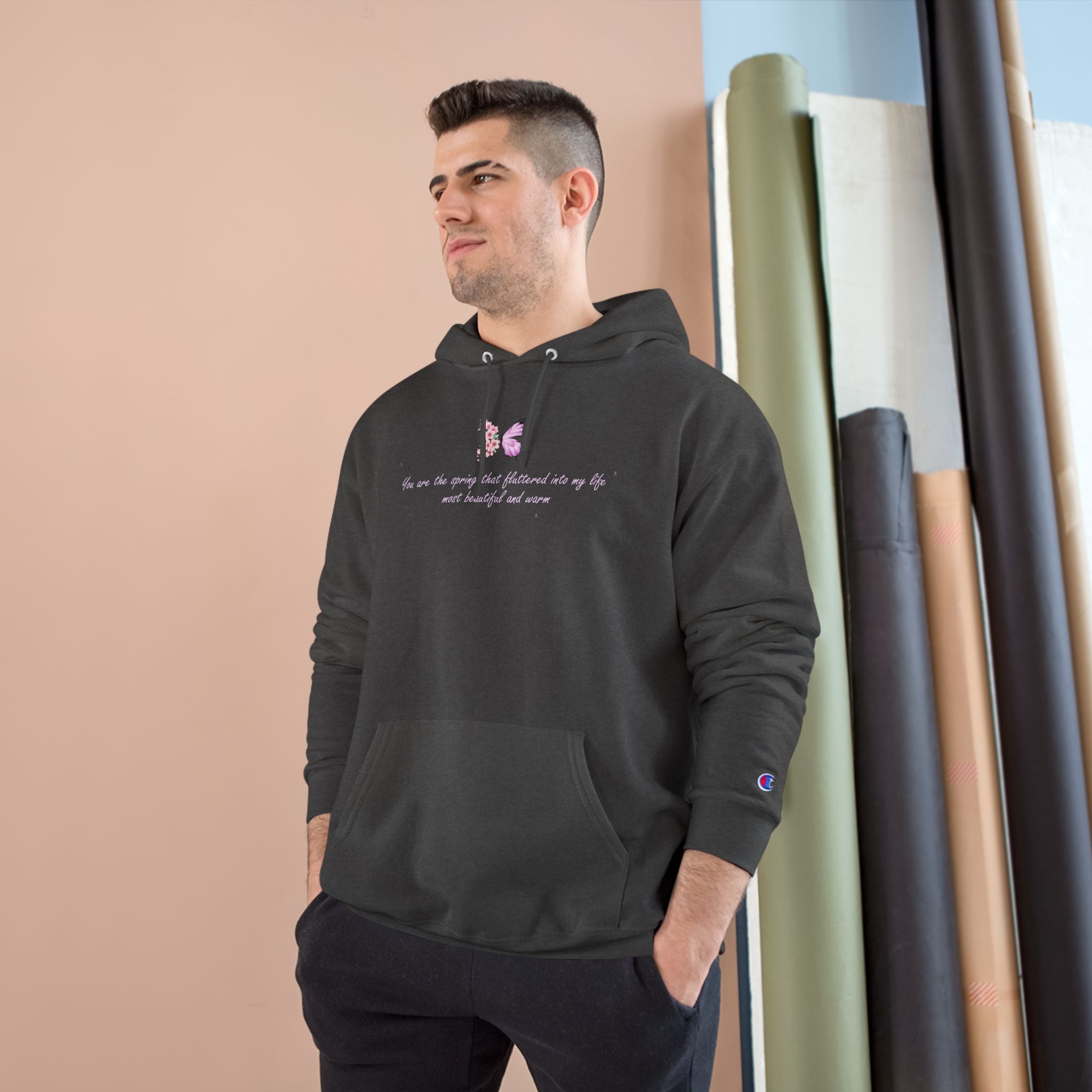 Unisex White Floral Butterfly Spring Quote Cotton Blend Champion Hoodie