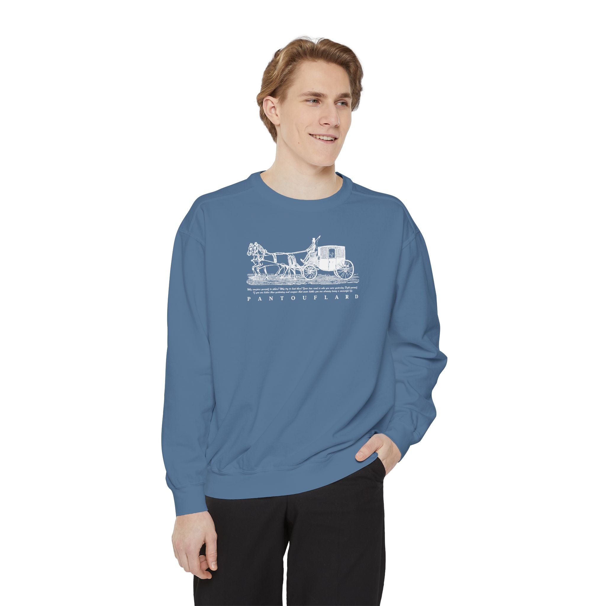 Unisex Navy Vintage Carriage Graphic Cotton Blend Sweatshirt