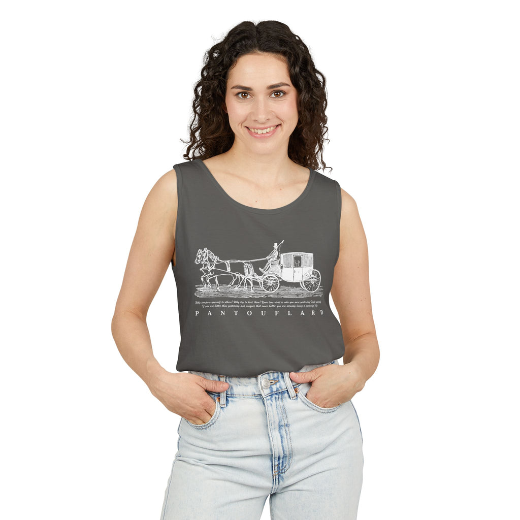 Unisex Black Pantouflard Carriage Cotton Garment-Dyed Tank Top