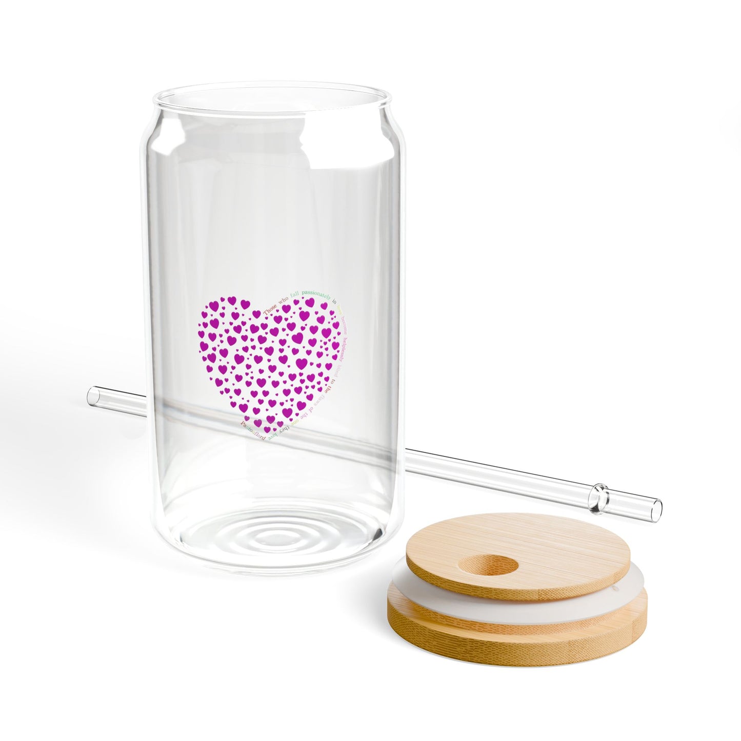 Pink Heart Design Sipper Glass, 16oz | Eco-Friendly Drinkware