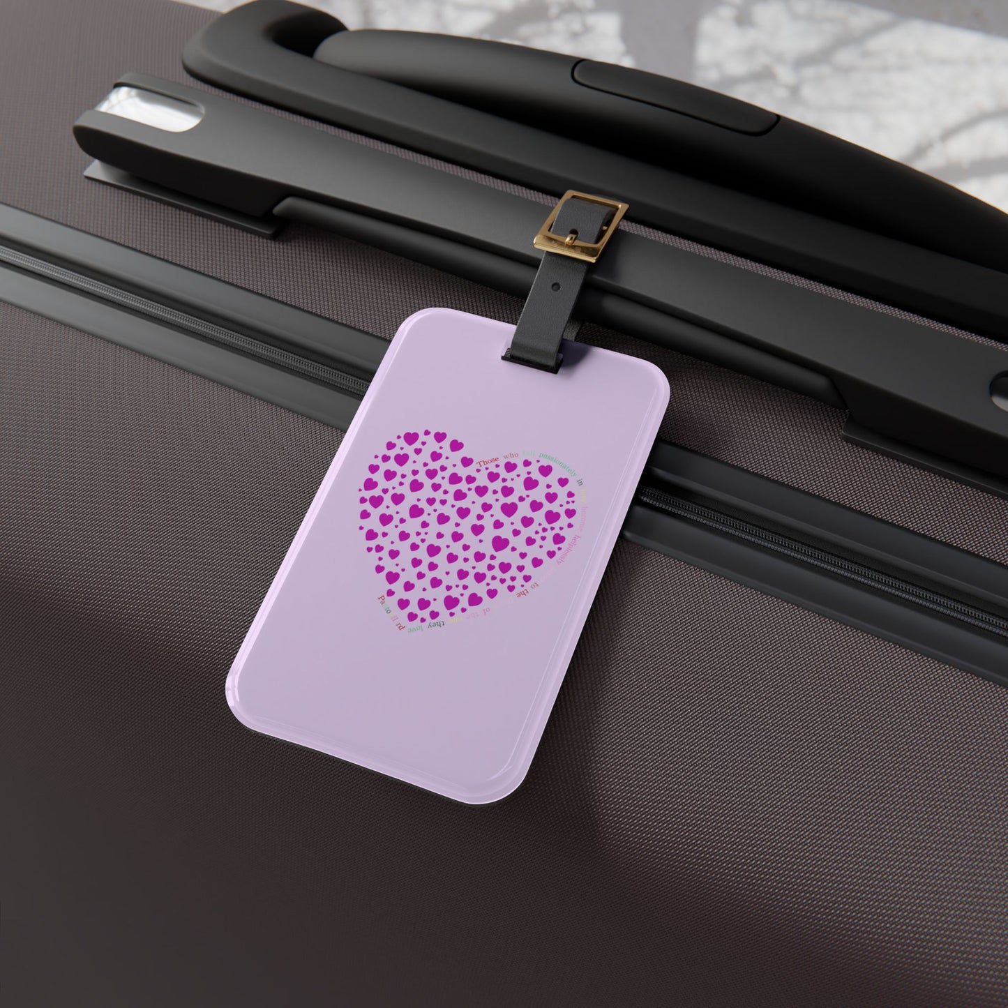 Pink Heart Mosaic Luggage Tag, Personalized Travel Accessory, Unique Suitcase Identifier