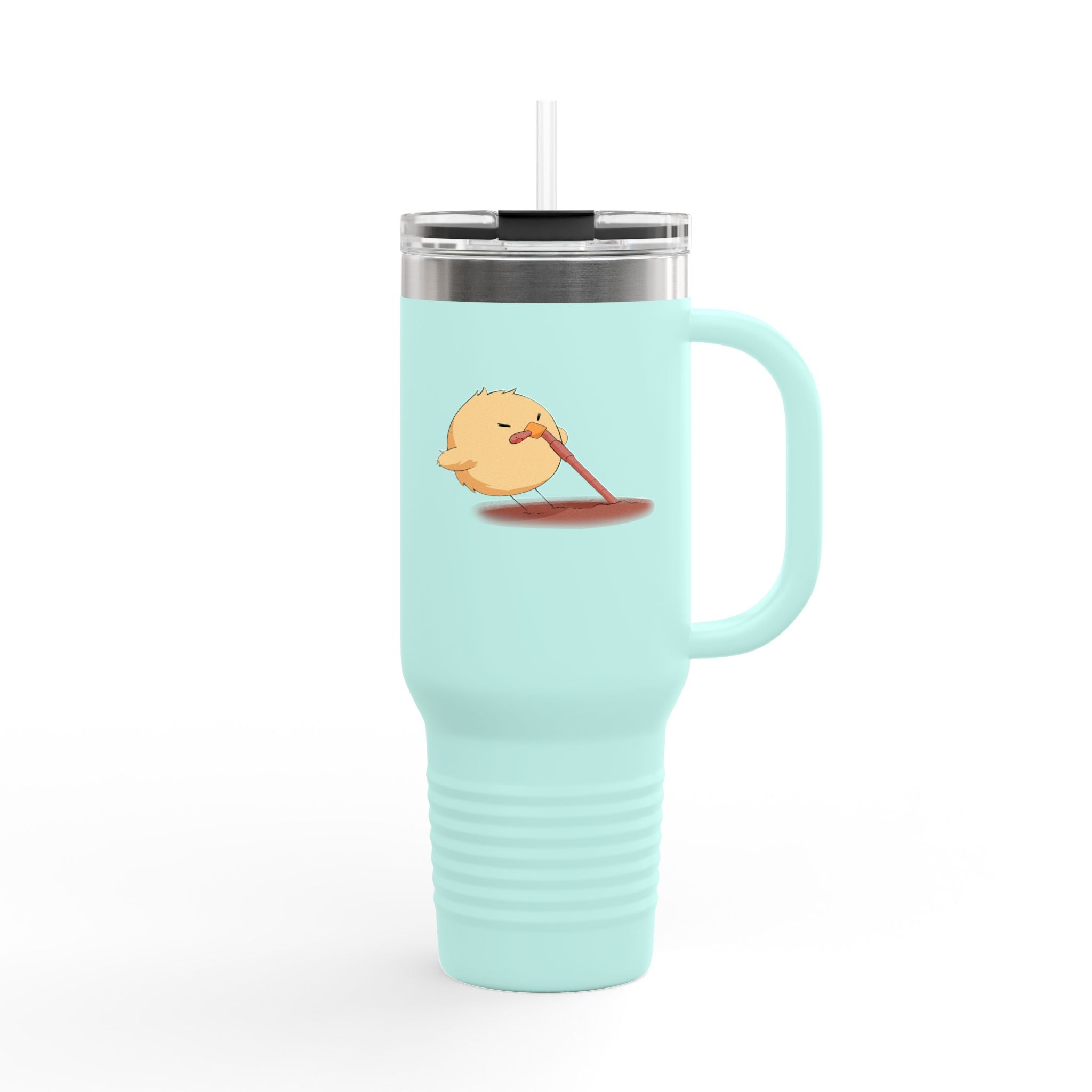 Black Cute Chick Pulling Worm 40oz Stainless Steel Insulated Travel Mug