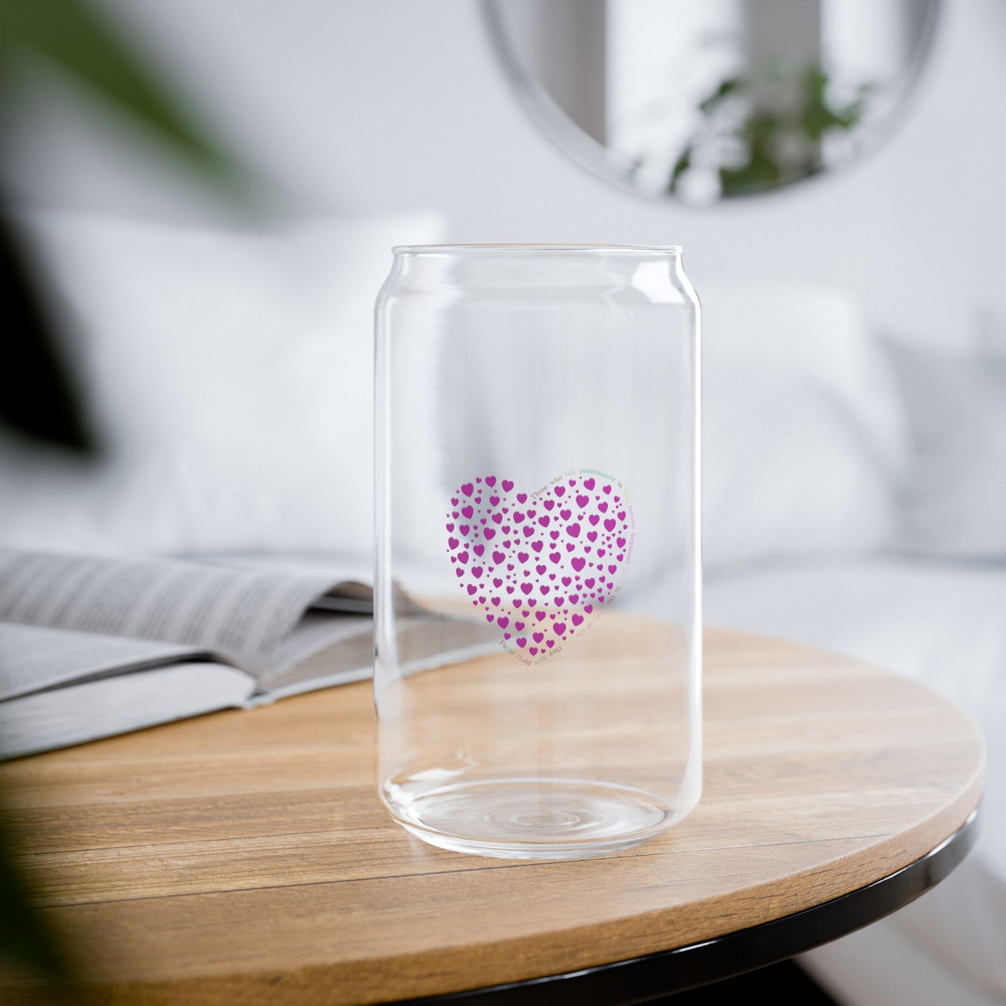 Pink Heart Design Sipper Glass, 16oz | Eco-Friendly Drinkware