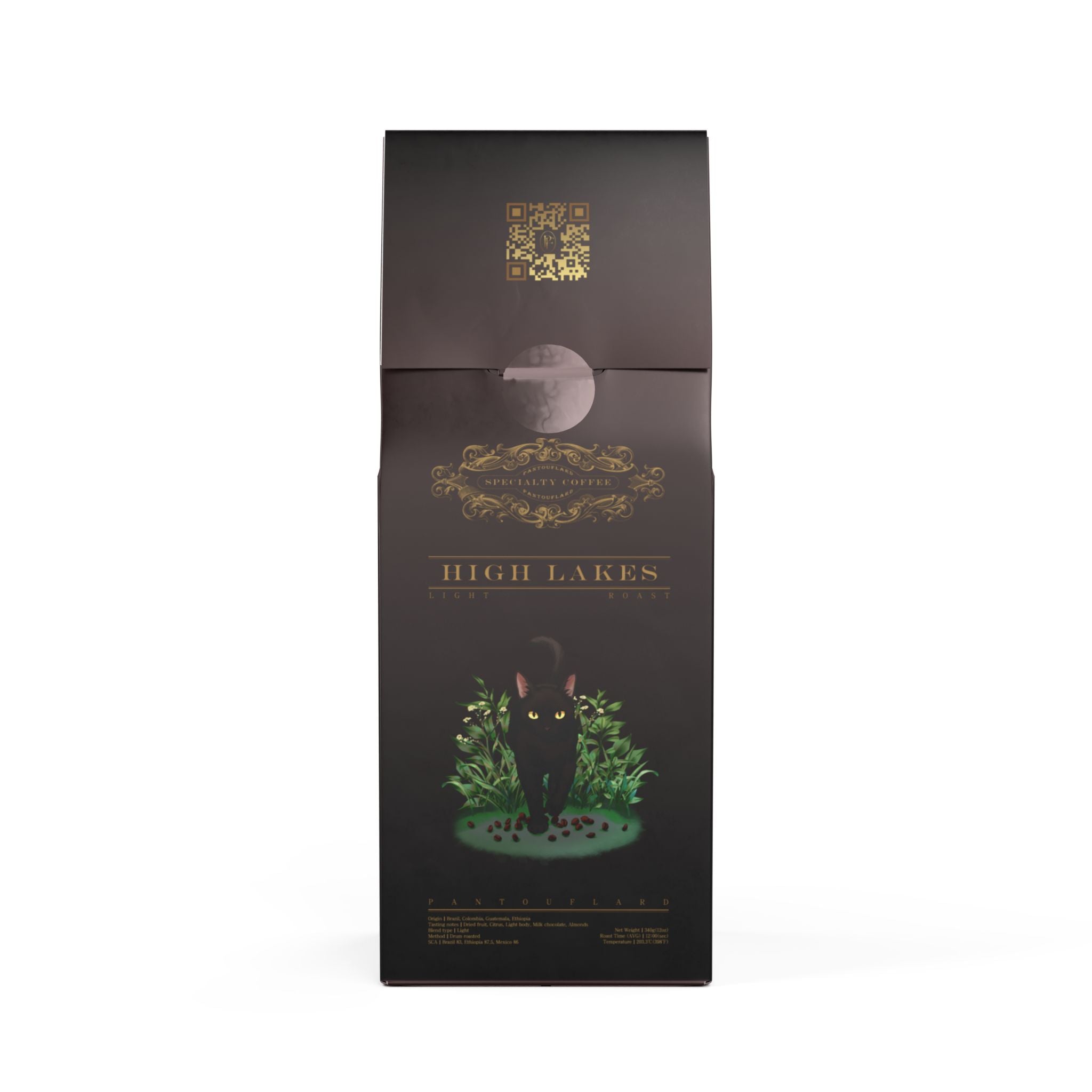 Pantouflard High Lakes Light Roast Coffee – Whole Bean – 100% Arabica Specialty Blend (Brazil, Mexico, Ethiopia) – Notes of Dried fruit, Light body, Milk chocolate, Almonds – 12oz(340g)