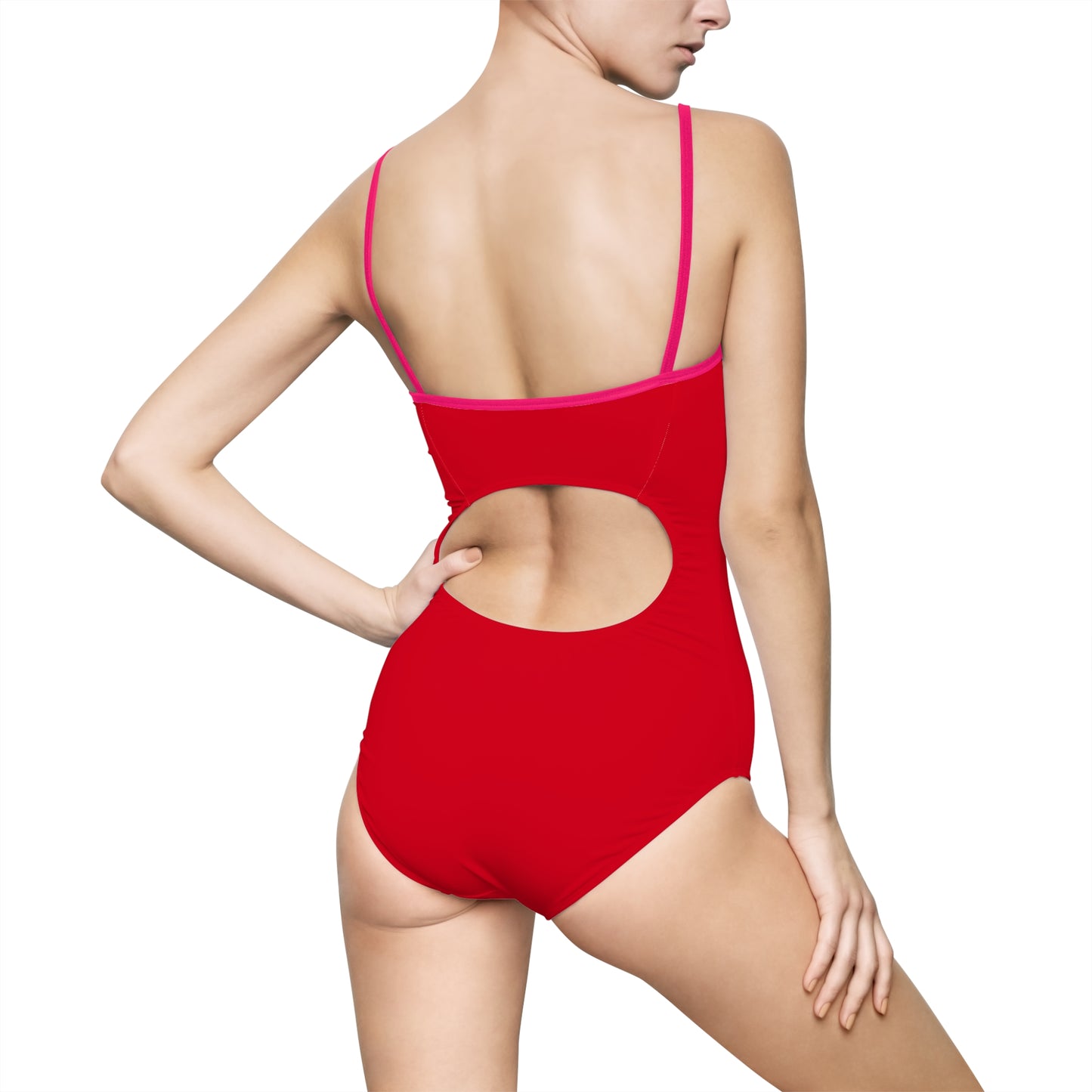 Women's One Piece Swimsuit (Red heart on bright red background)