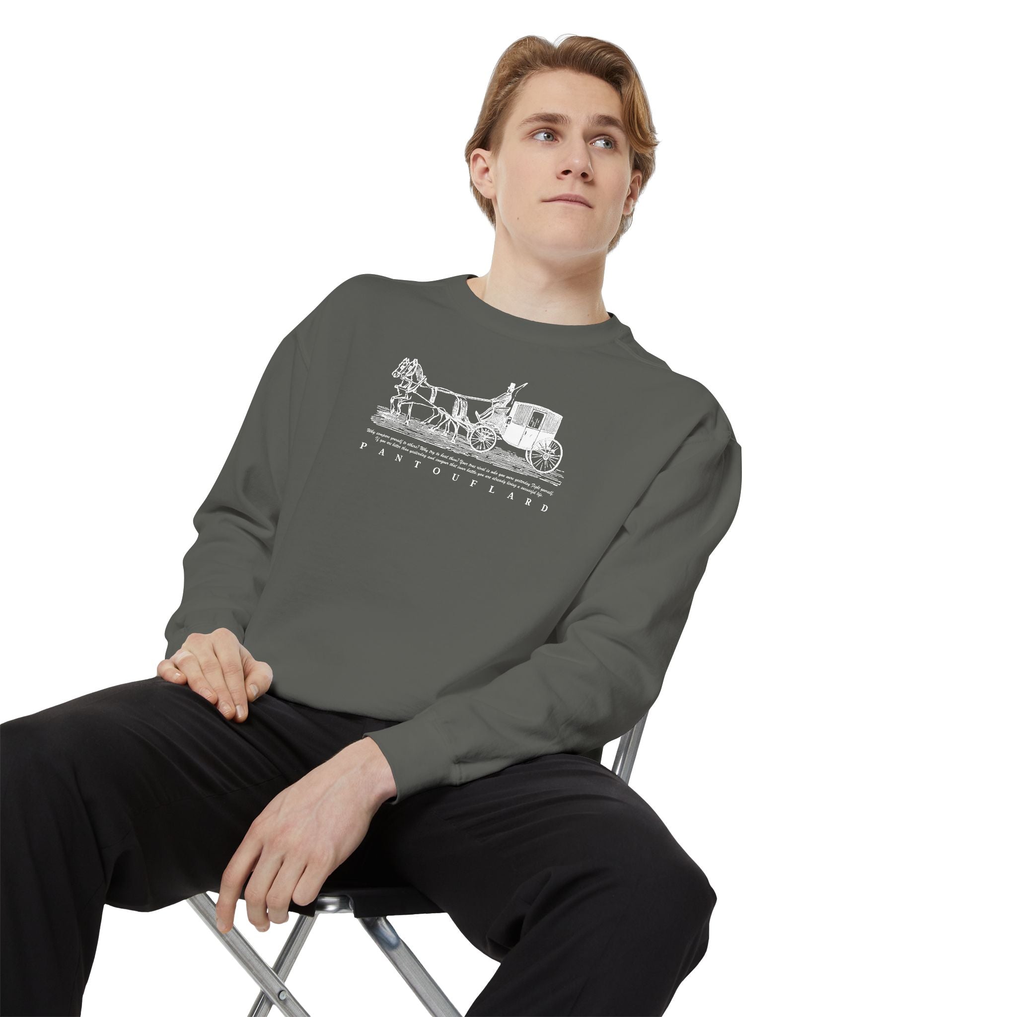 Unisex Navy Vintage Carriage Graphic Cotton Blend Sweatshirt
