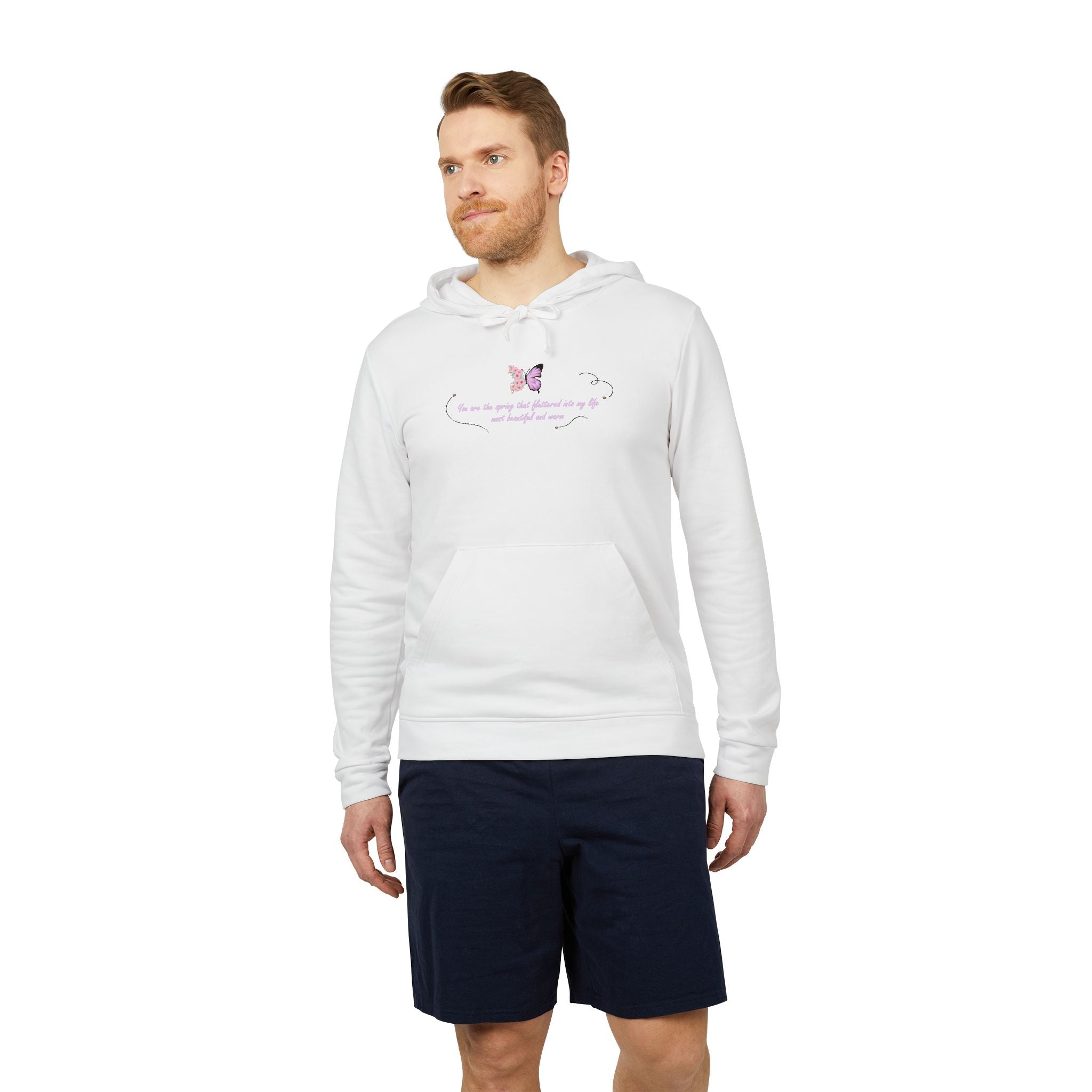 Unisex White Floral Butterfly Spring Quote BCI Cotton Adidas Hoodie
