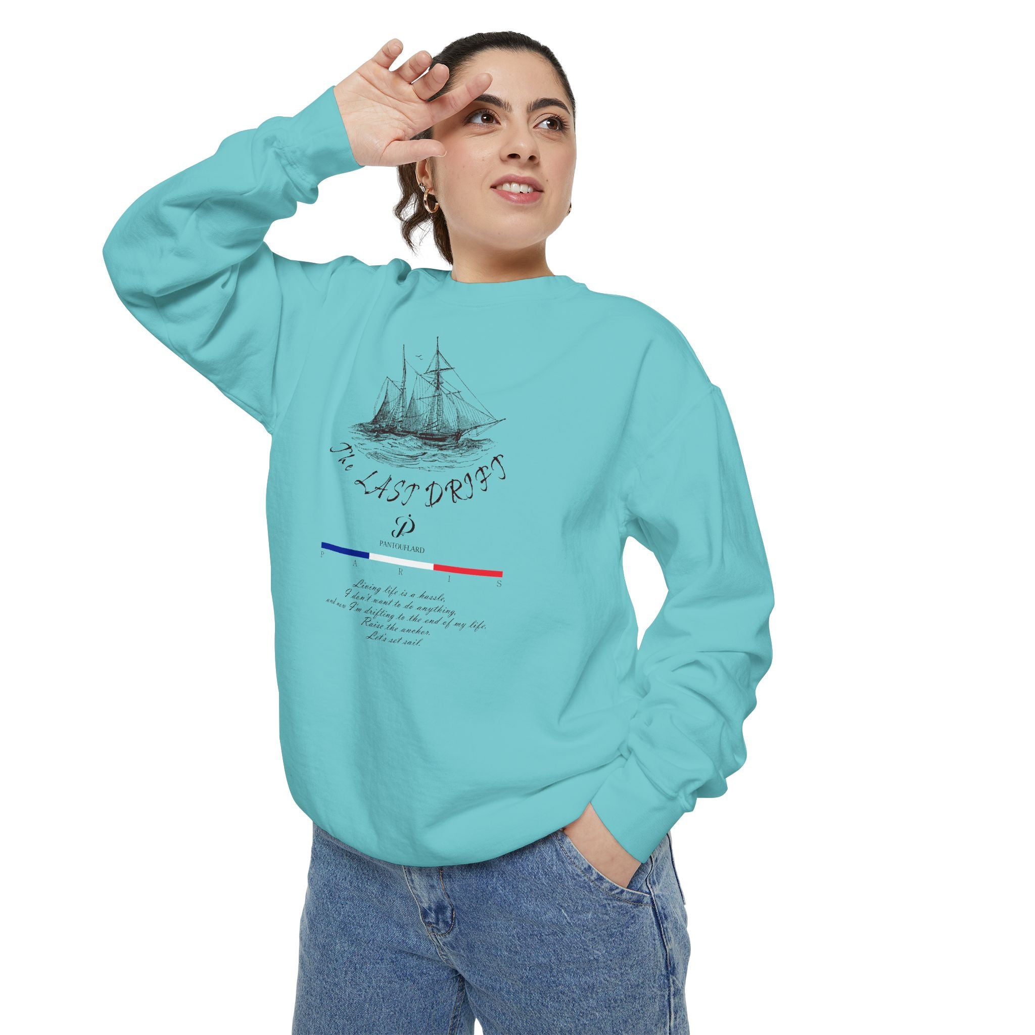 Unisex White Vintage Ship Graphic Cotton Blend Sweatshirt
