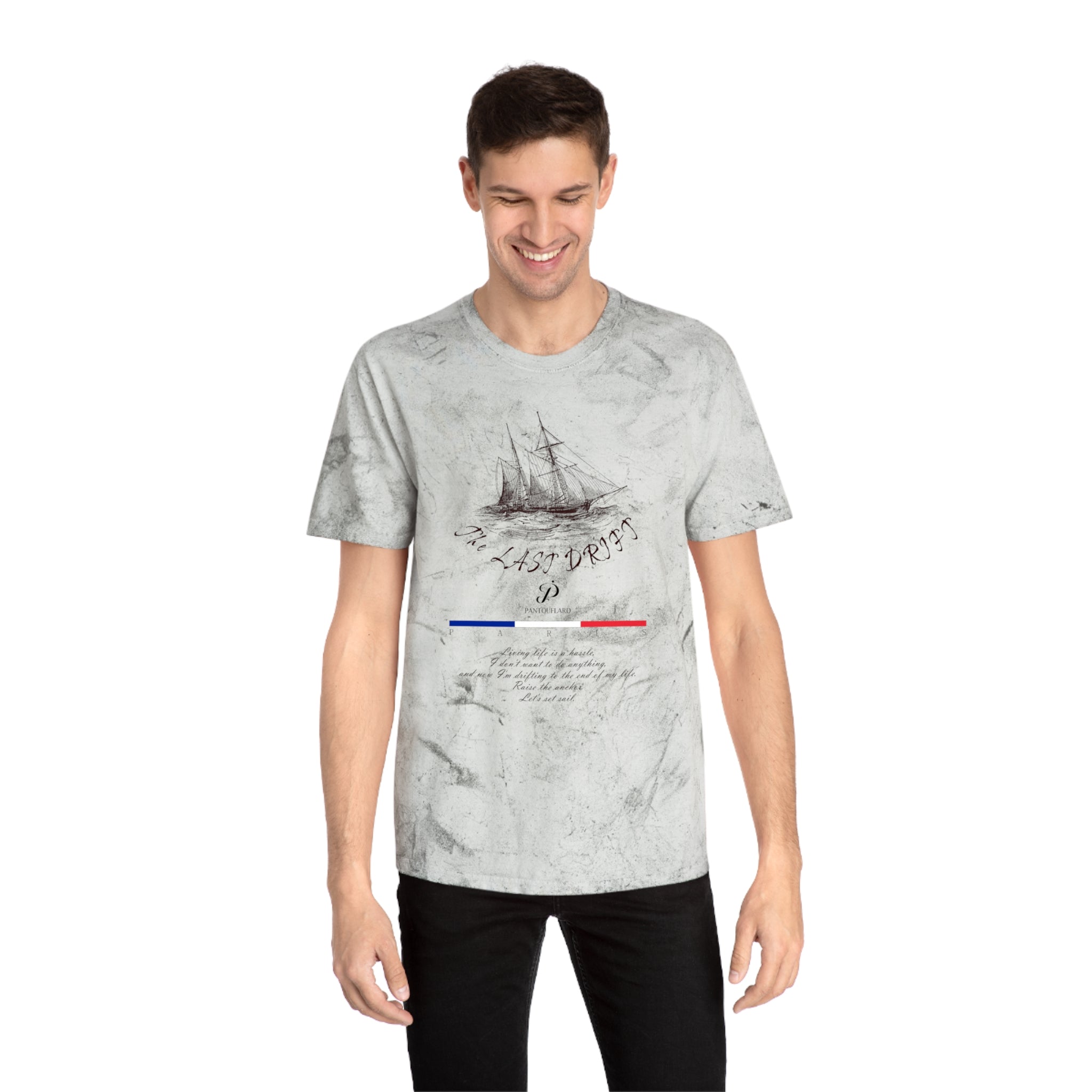 Unisex Grey Color Blast Vintage Ship Graphic 100% Cotton T-Shirt