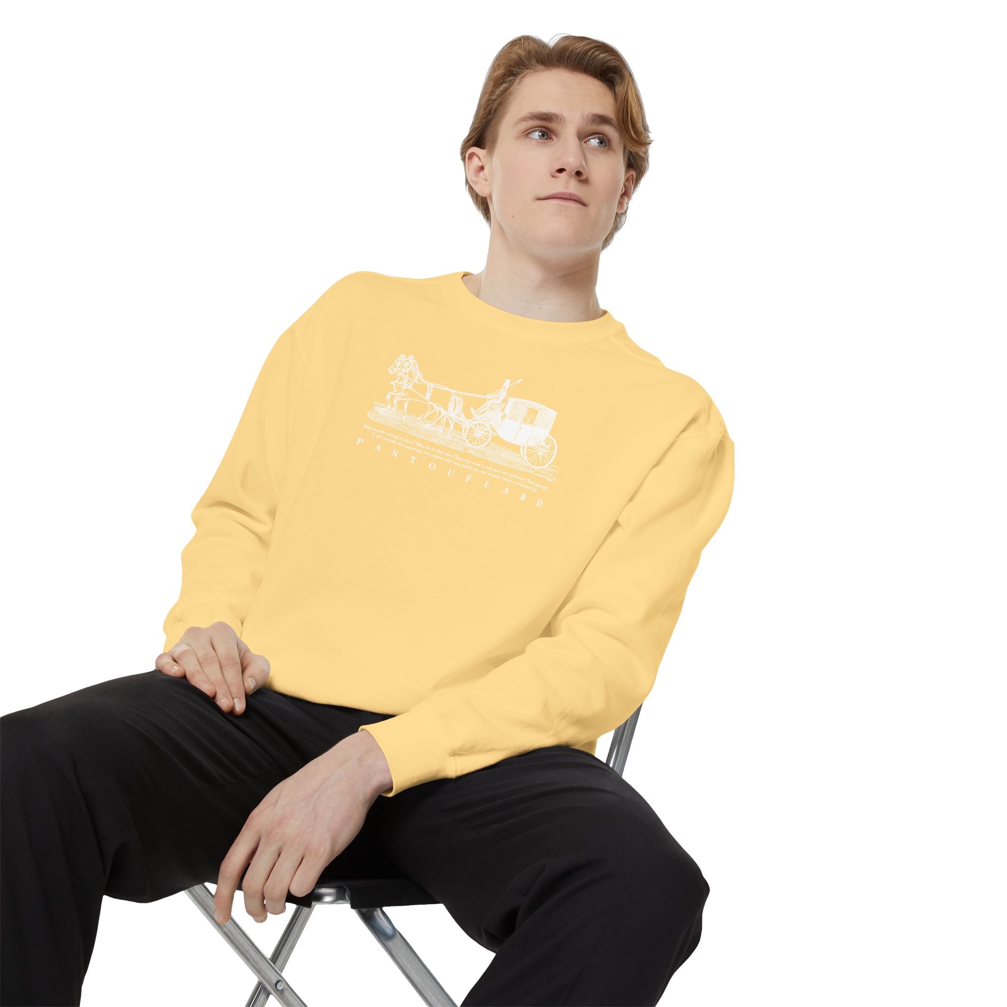 Unisex Navy Vintage Carriage Graphic Cotton Blend Sweatshirt