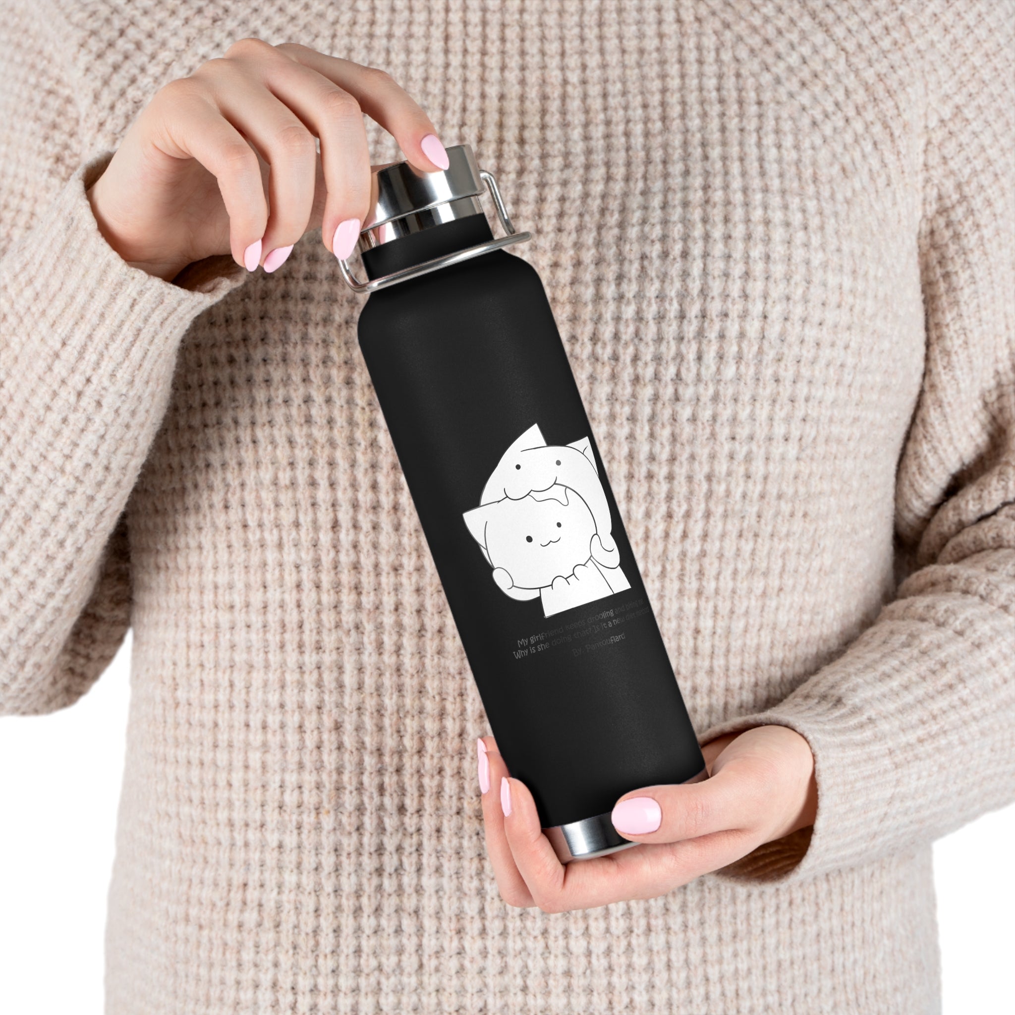 Navy Blue Cute Biting Cats Quote 22oz Copper Vacuum Insulated Bottle