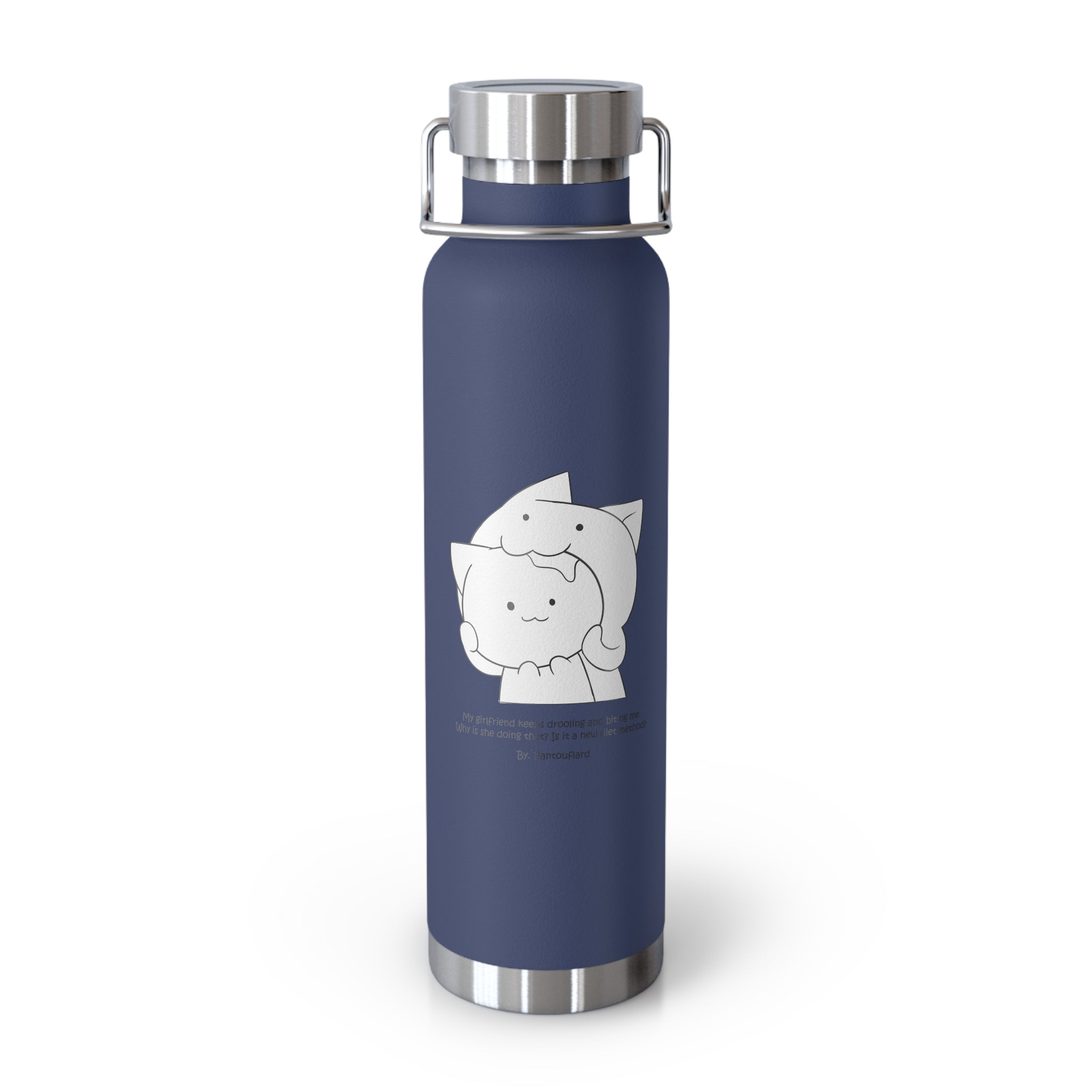 Navy Blue Cute Biting Cats Quote 22oz Copper Vacuum Insulated Bottle