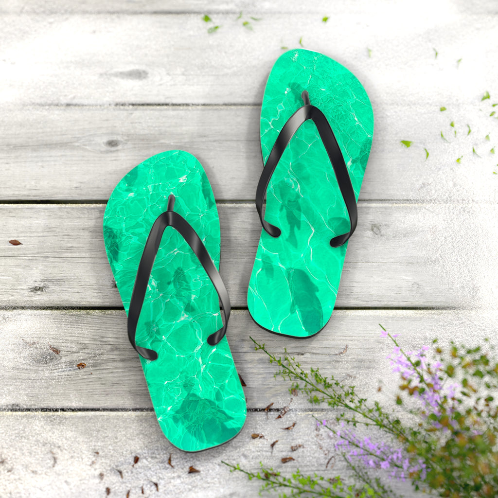 Unisex Vibrant Turquoise Green Sunlit Water Surface Fish Silhouette EVA Polyester Flip Flops