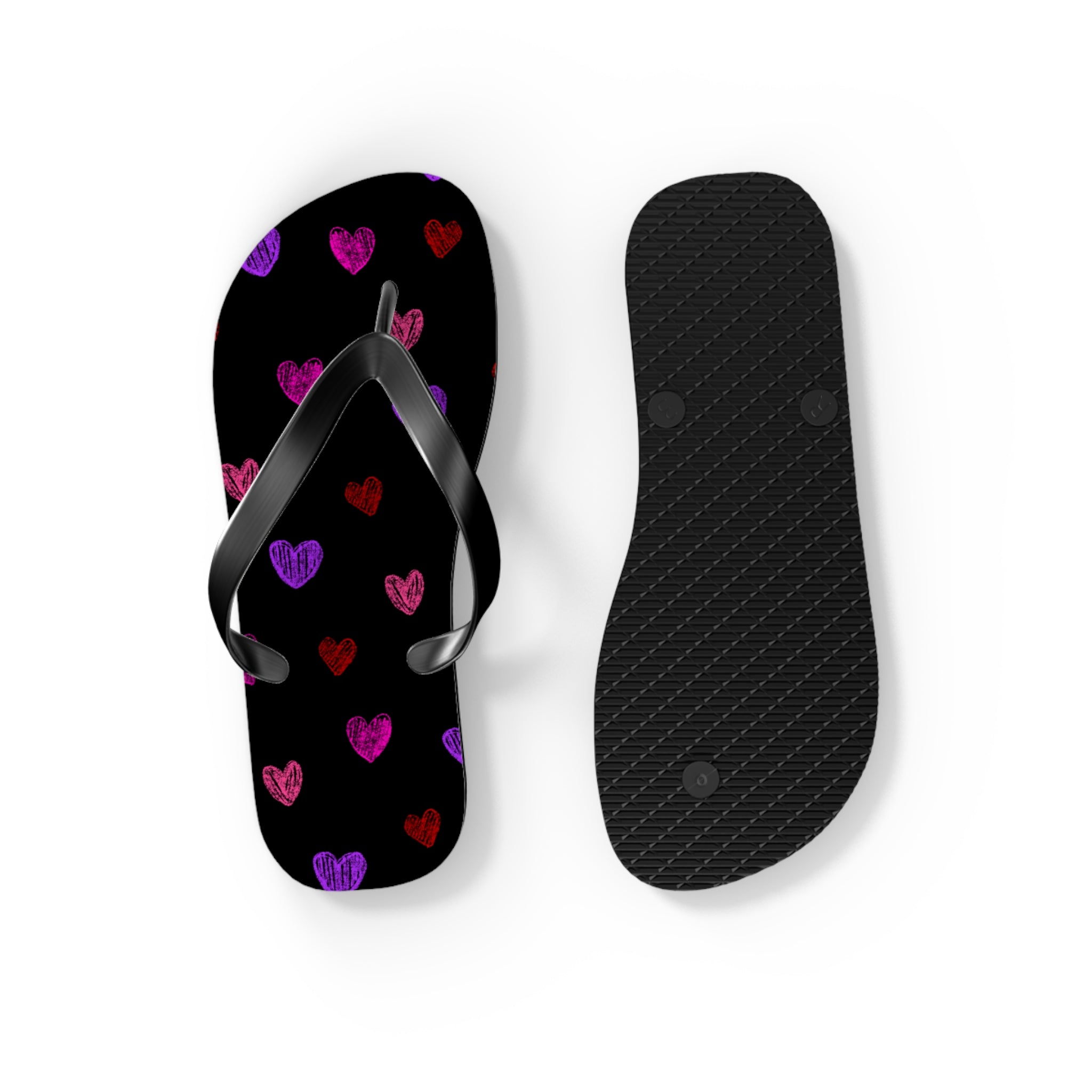Unisex Black Colorful Hand Drawn Heart Pattern EVA Polyester Flip Flops