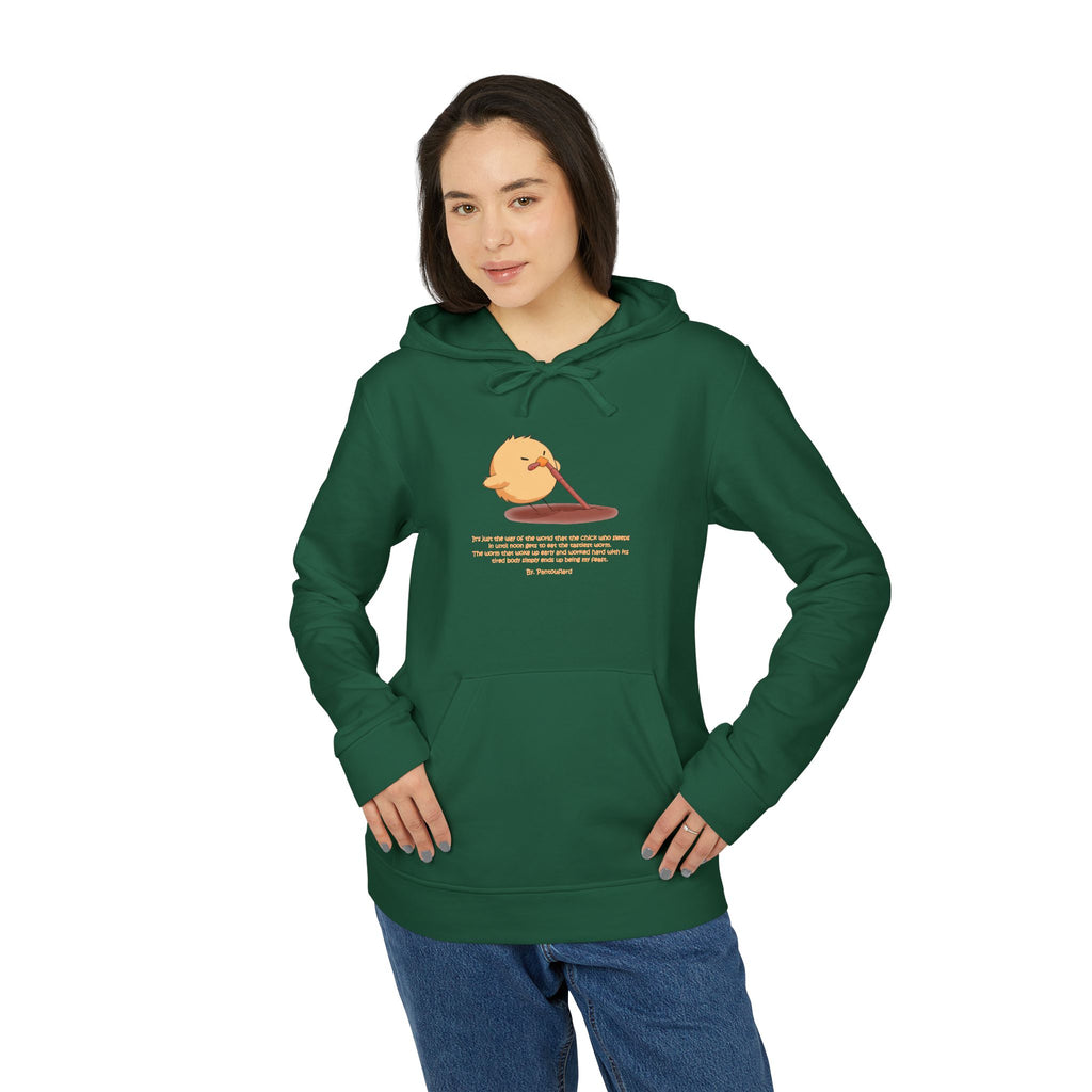 Adidas Hoodie with Funny Graphic - "Early Bird Parody" Cute Chick Design - 8color Cotton Fleece Pullover - Unisex Streetwear