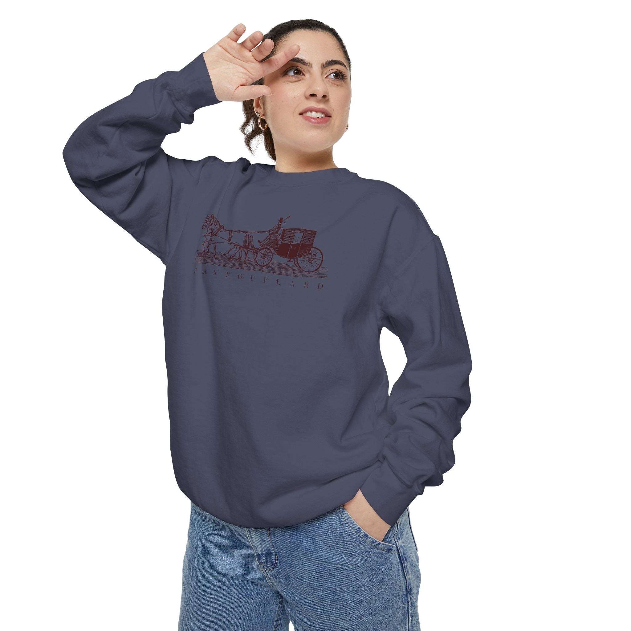 Unisex White Pantouflard Carriage Cotton Blend Sweatshirt