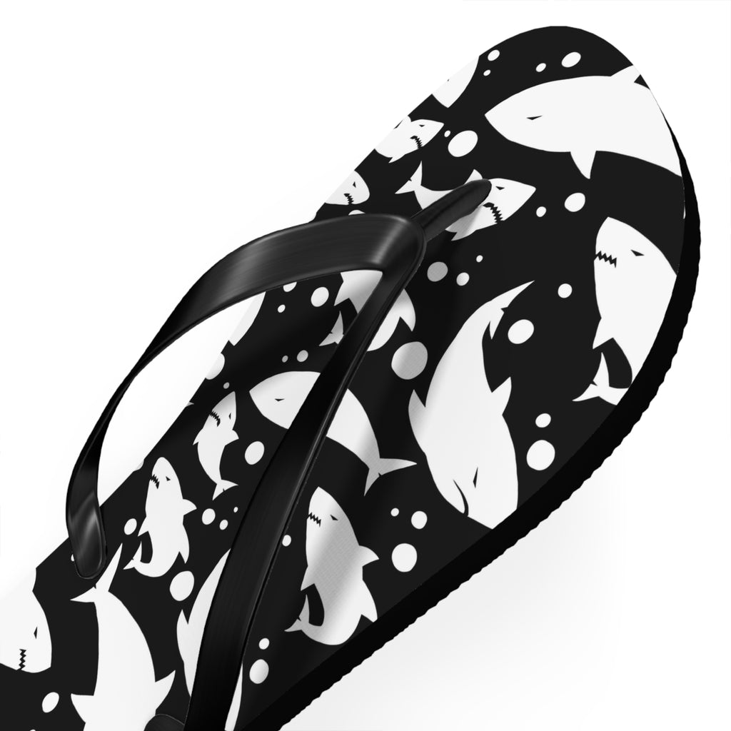 Men's/Women's Black and White Shark Print Flip Flops - Graphic Thong Sandals