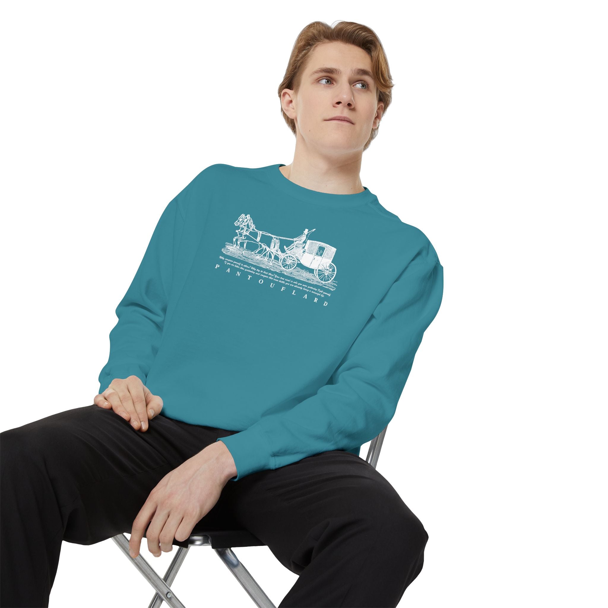 Unisex Navy Vintage Carriage Graphic Cotton Blend Sweatshirt