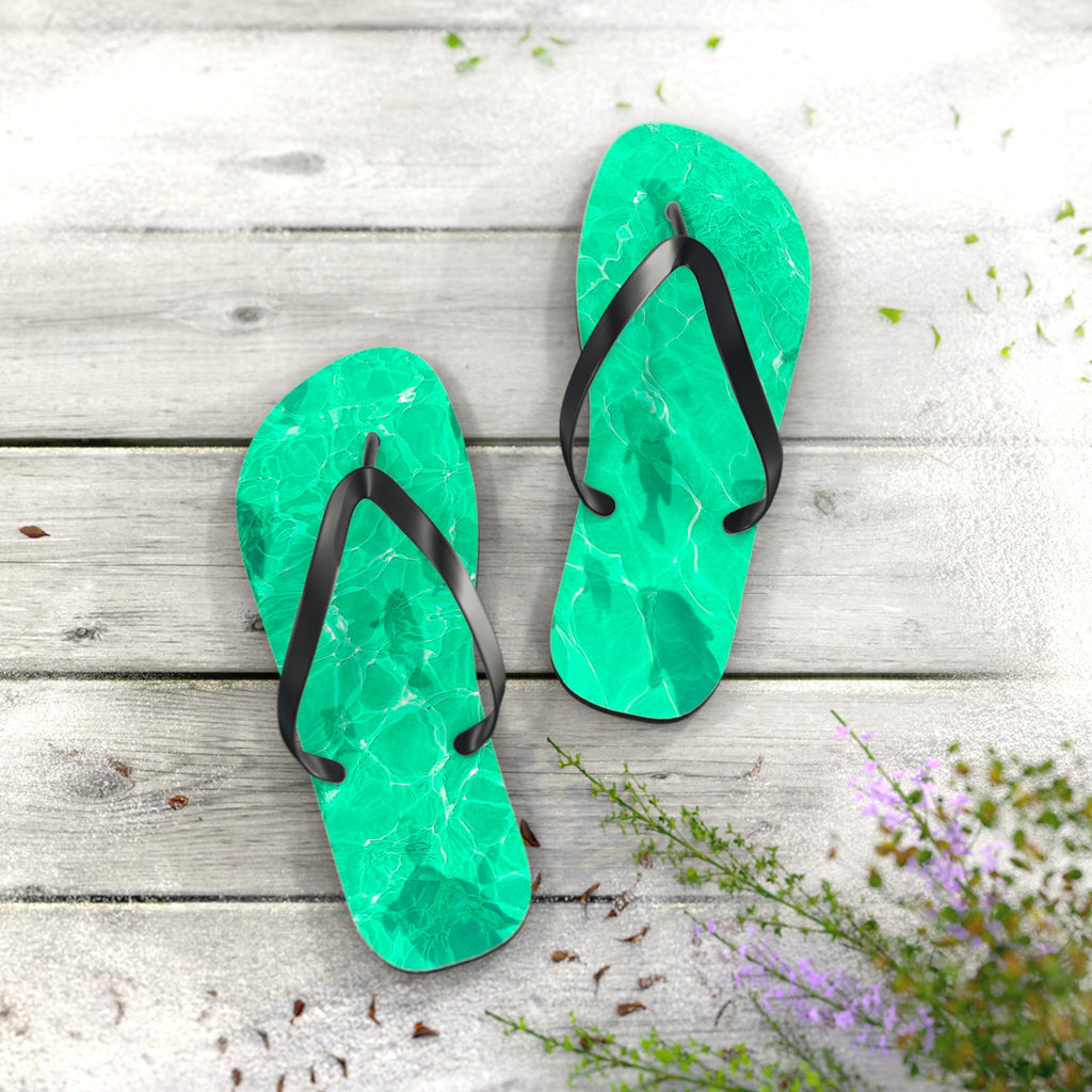 Men's/Women's Vibrant Green Pool Water Flip Flops - Vaporwave Thong Sandals