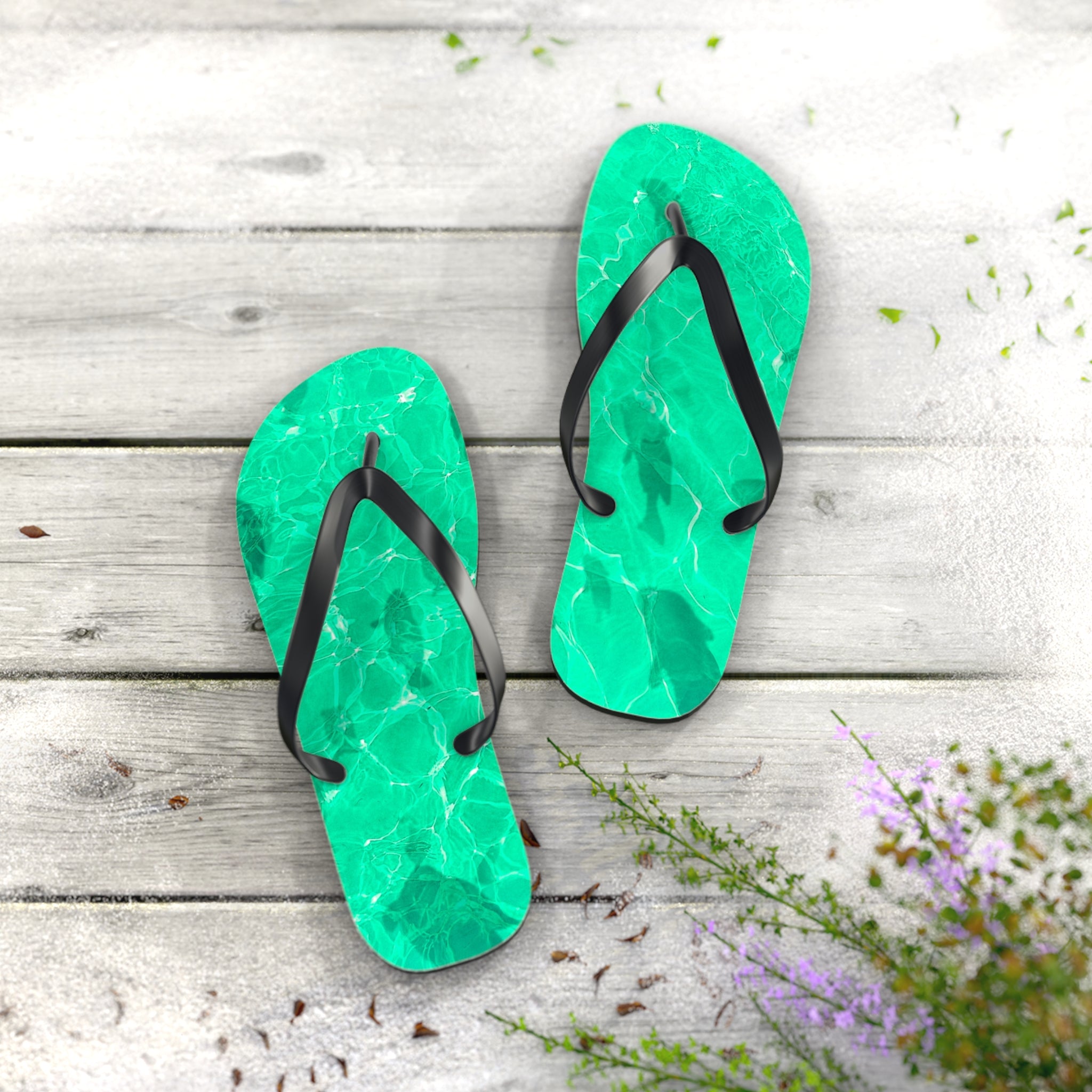 Men's/Women's Vibrant Green Pool Water Flip Flops - Vaporwave Thong Sandals