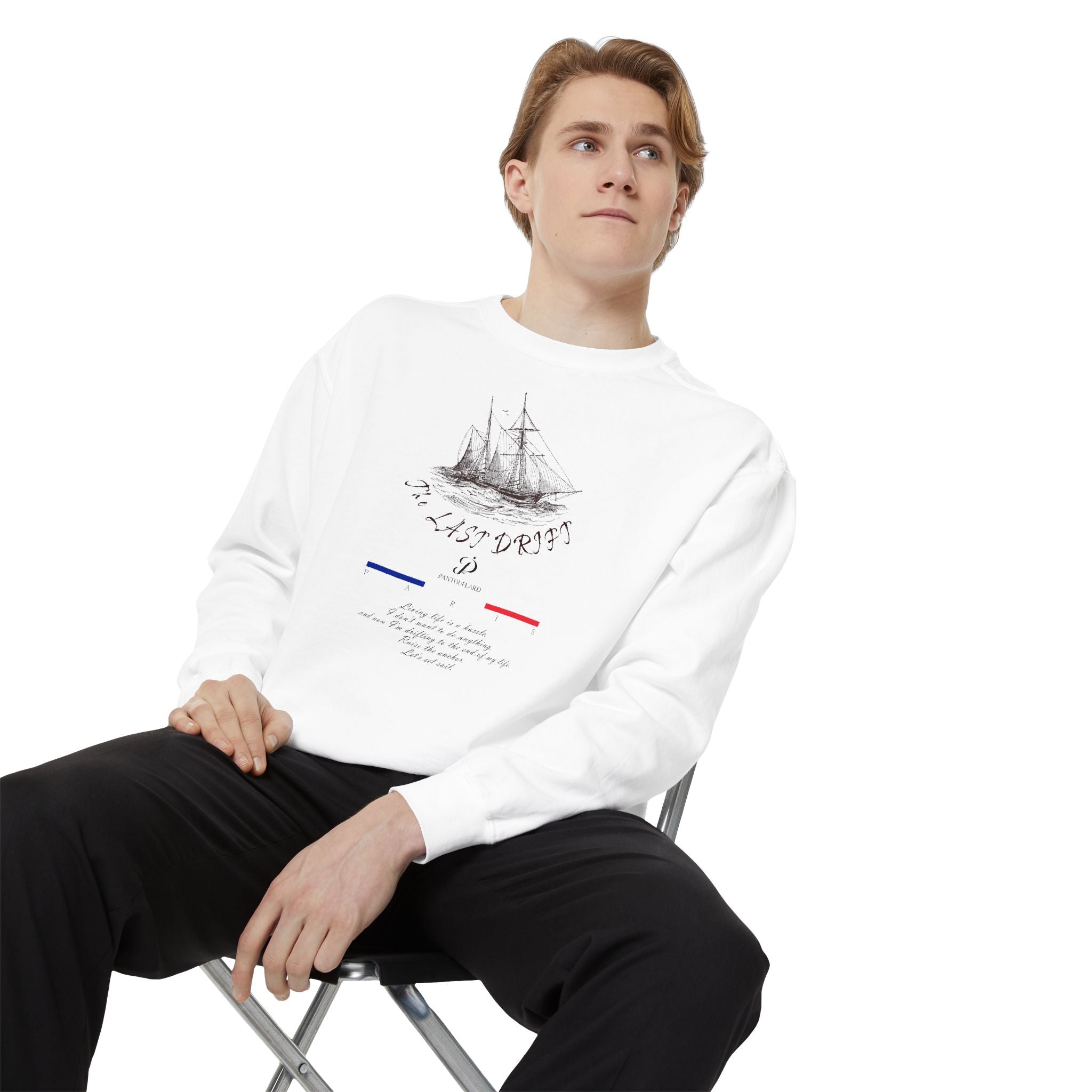 Unisex White Vintage Ship Graphic Cotton Blend Sweatshirt