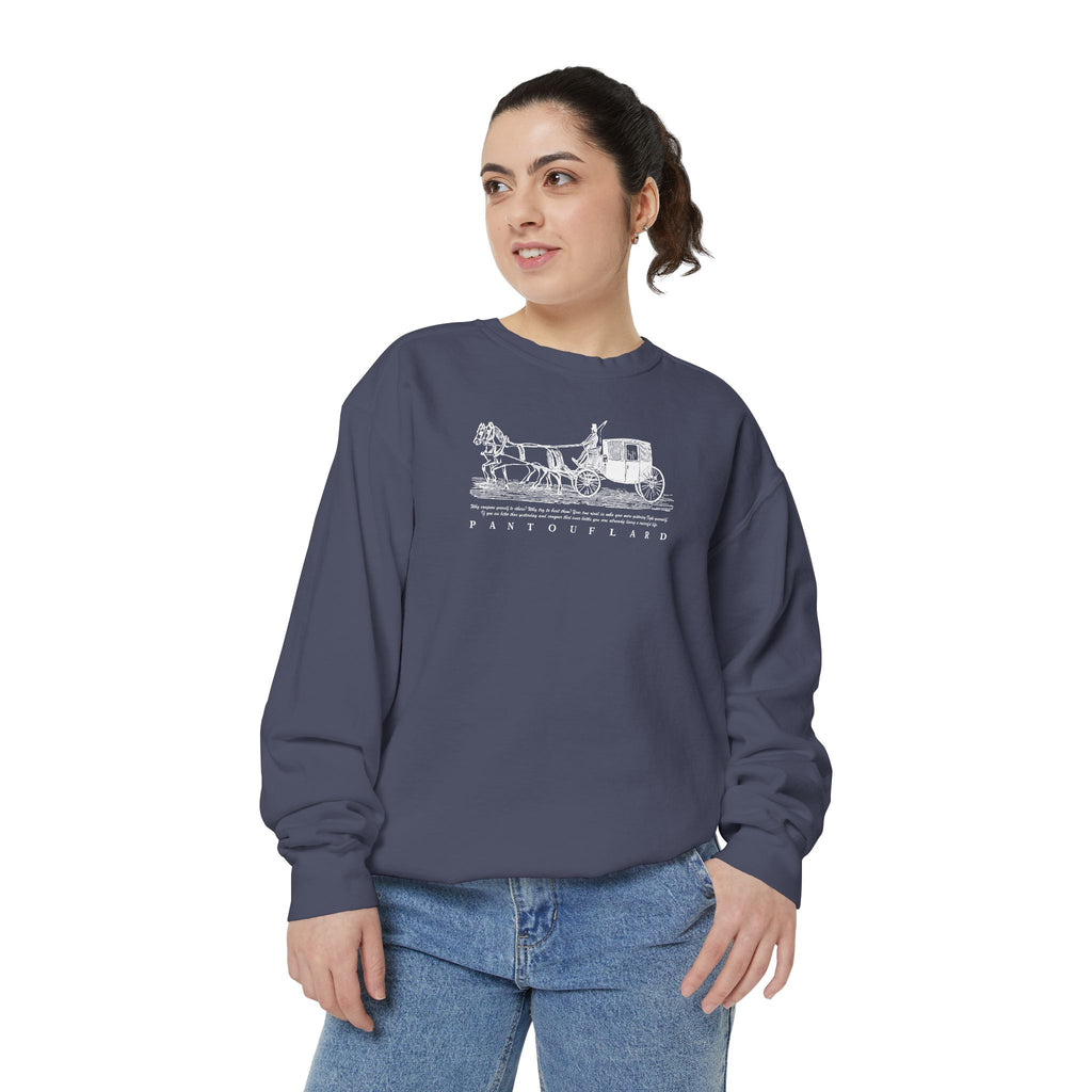 Unisex Navy Vintage Carriage Graphic Cotton Blend Sweatshirt