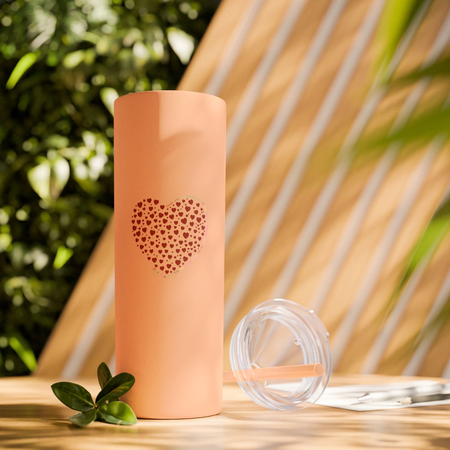 Red Heart Dot Skinny Tumbler | 20oz Reusable Travel Mug, Eco-Friendly Drinkware