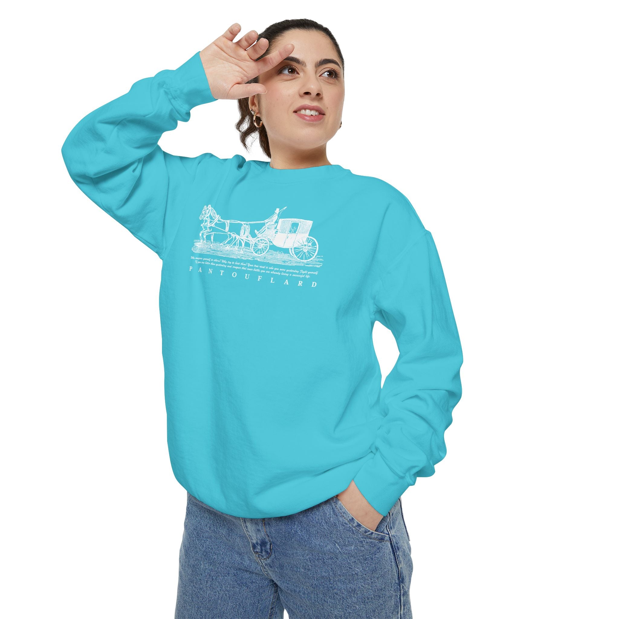 Unisex Navy Vintage Carriage Graphic Cotton Blend Sweatshirt