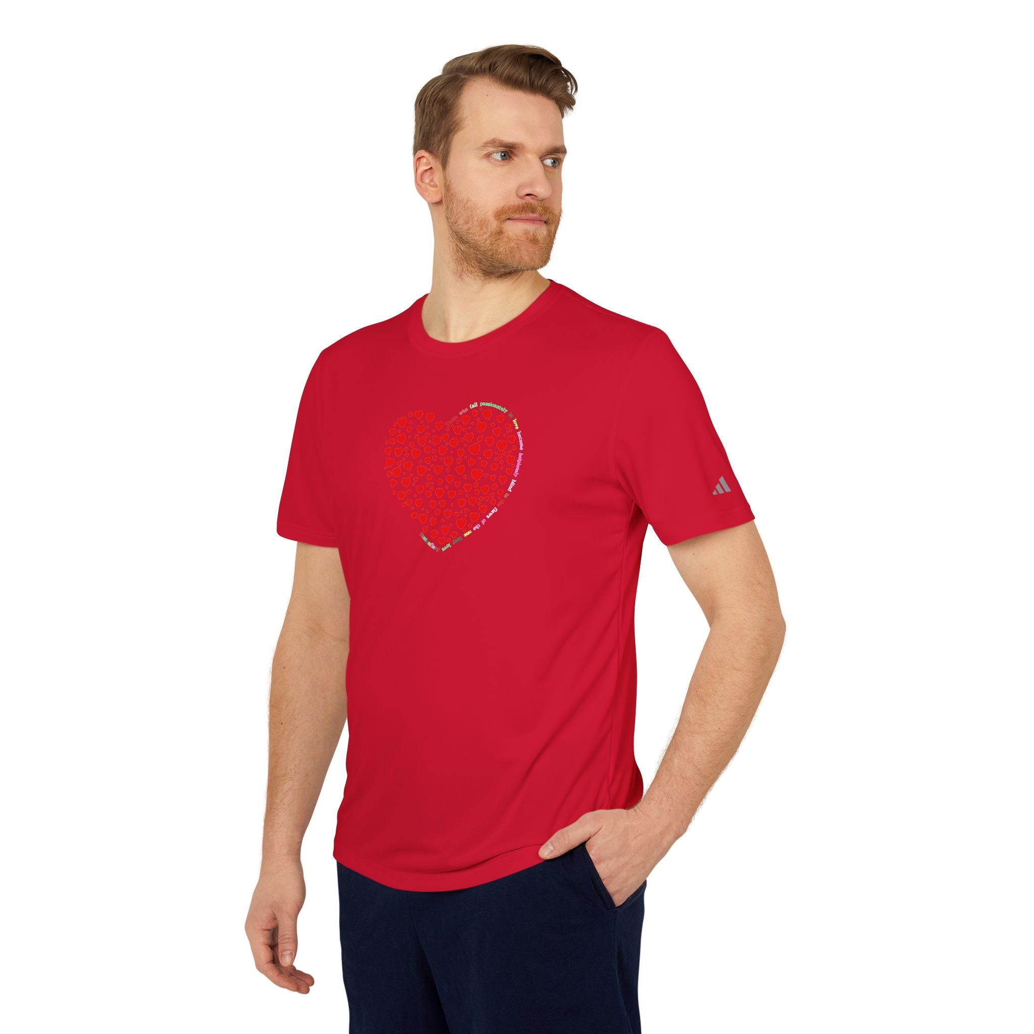 Camiseta Deportiva Unisex Adidas® con Diseño de Corazón Rojo Brillante